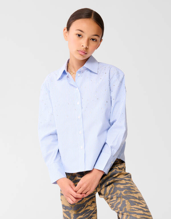 Pinstripe Strass Blouse Lichtblauw SHOEBY GIRLS