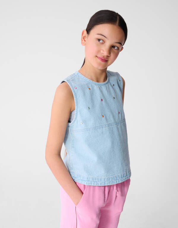 Strass Denim Top Lichtblauw SHOEBY GIRLS