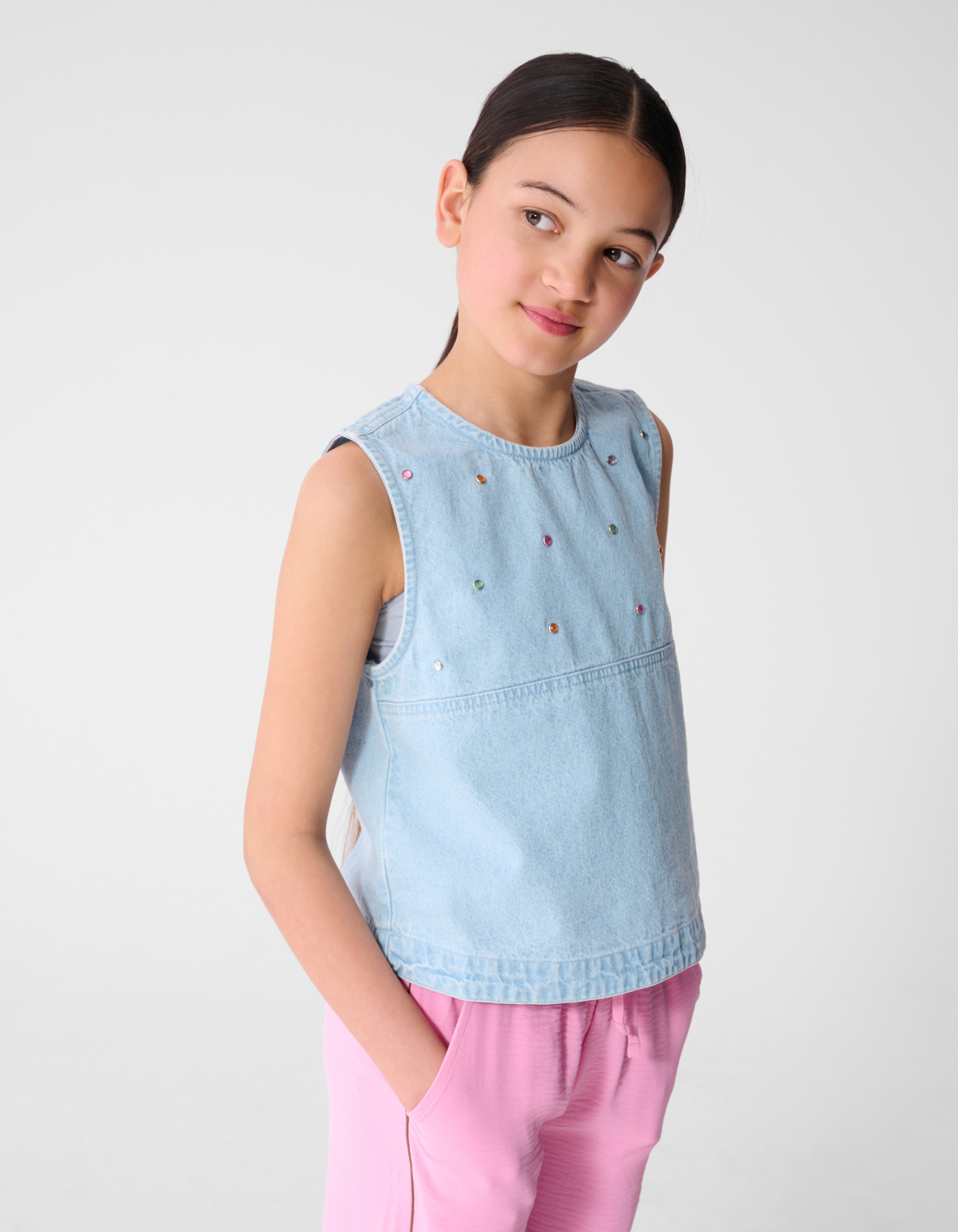 Strass Denim Top Lichtblauw SHOEBY GIRLS