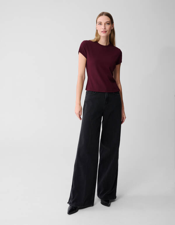 Rib T-shirt Donkerrood SHOEBY WOMEN