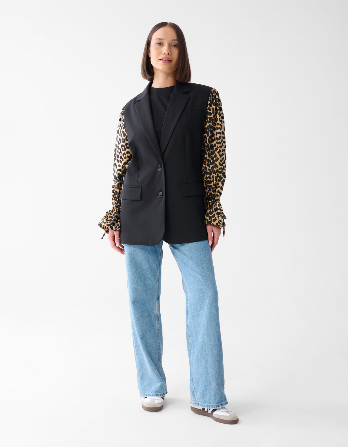 Leopard Poplin Sleeve Blazer Zwart SHOEBY WOMEN