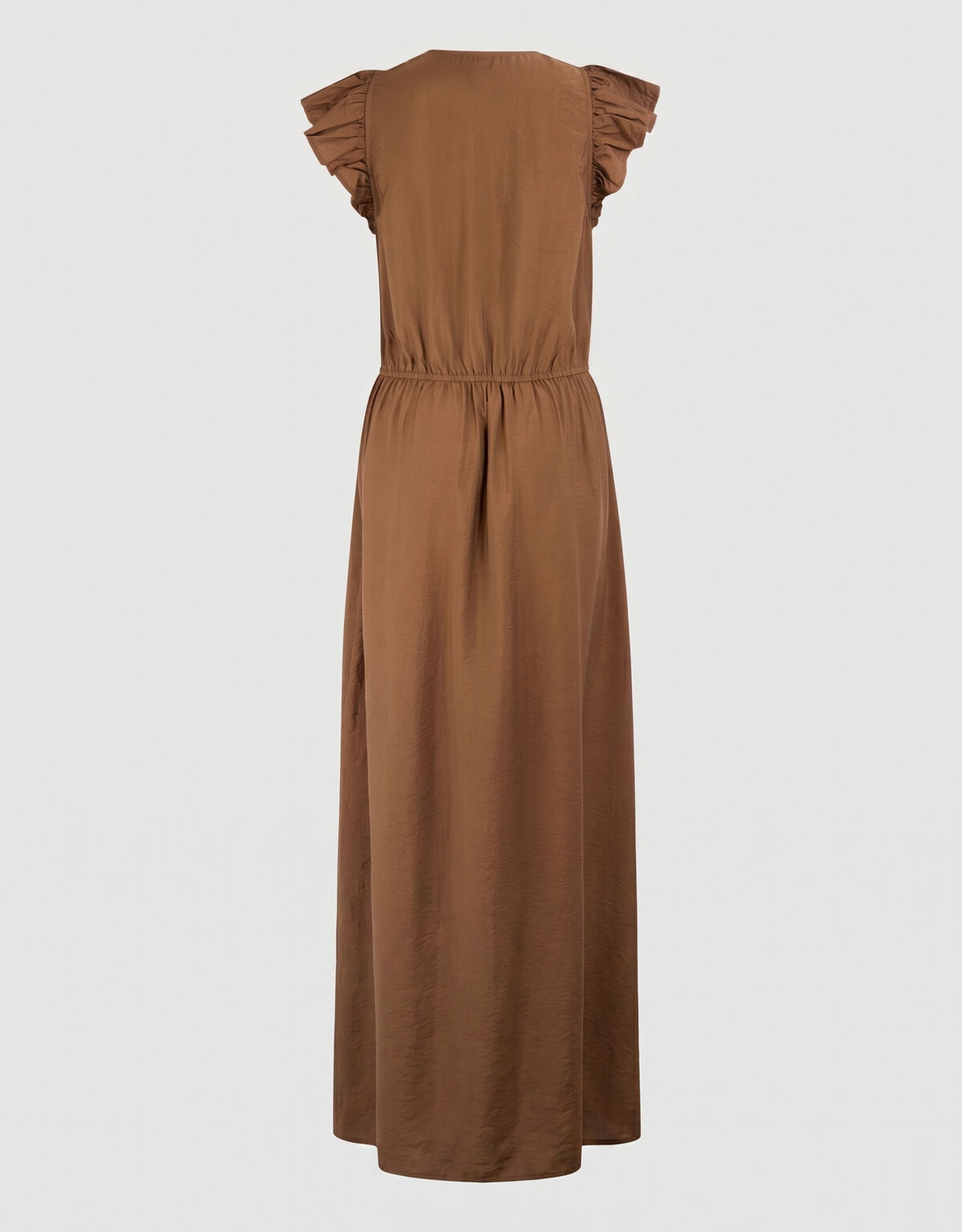 Ruffle V-hals Maxi Jurk Donkerbruin SHOEBY WOMEN