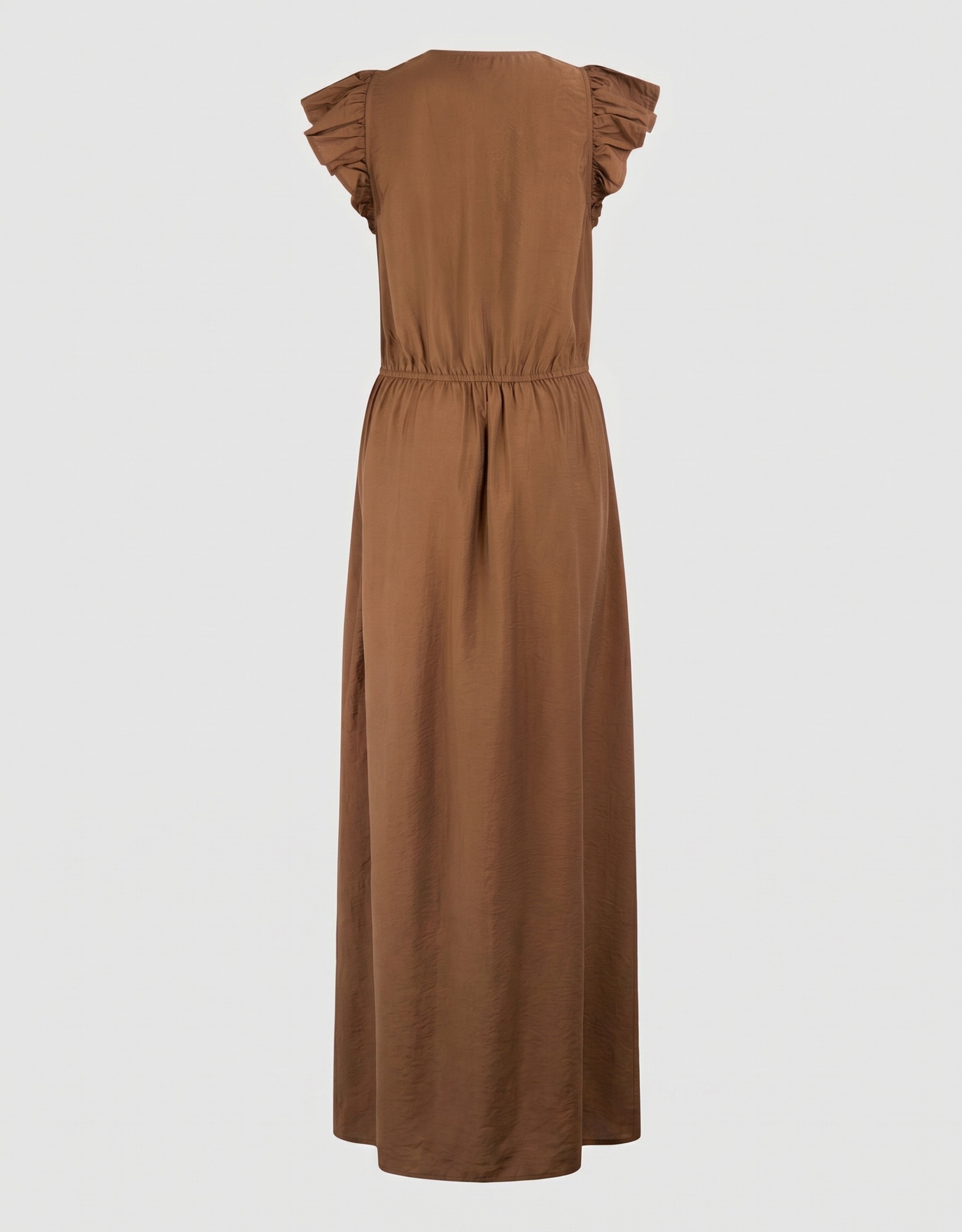 Ruffle V-hals Maxi Jurk Donkerbruin SHOEBY WOMEN