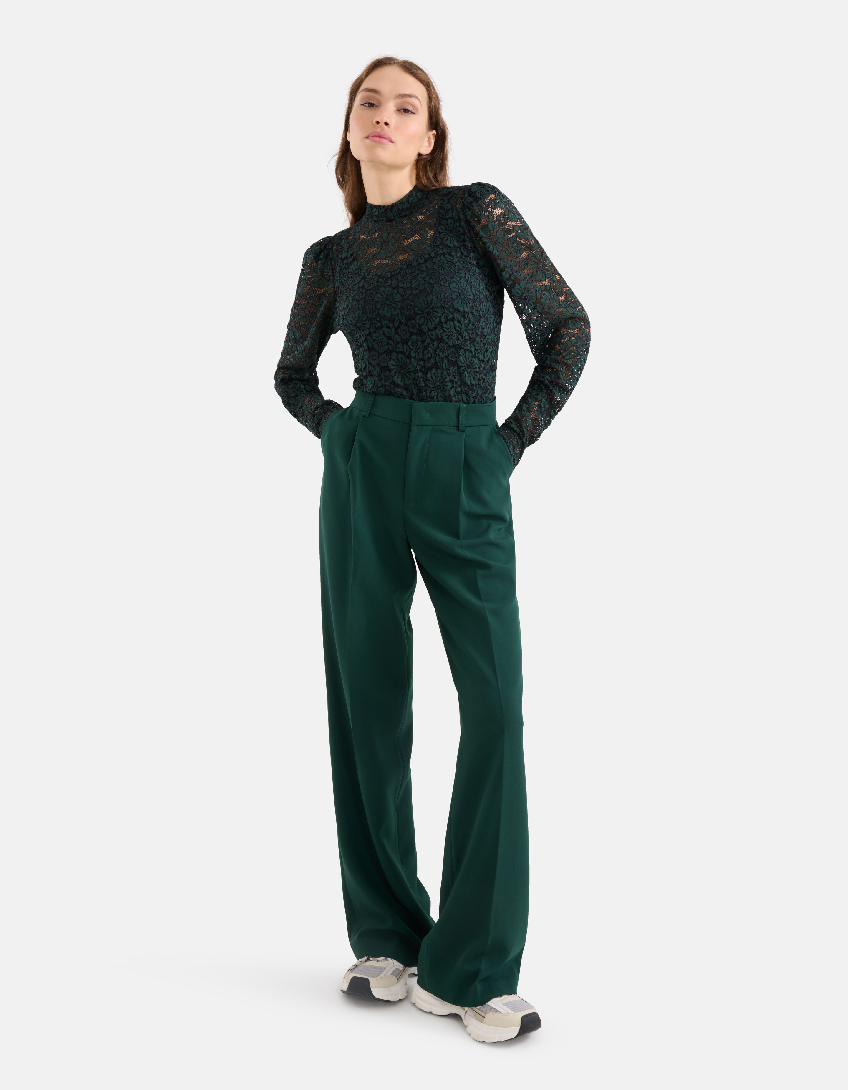 Straight Fit Pantalon Donkergroen SHOEBY WOMEN