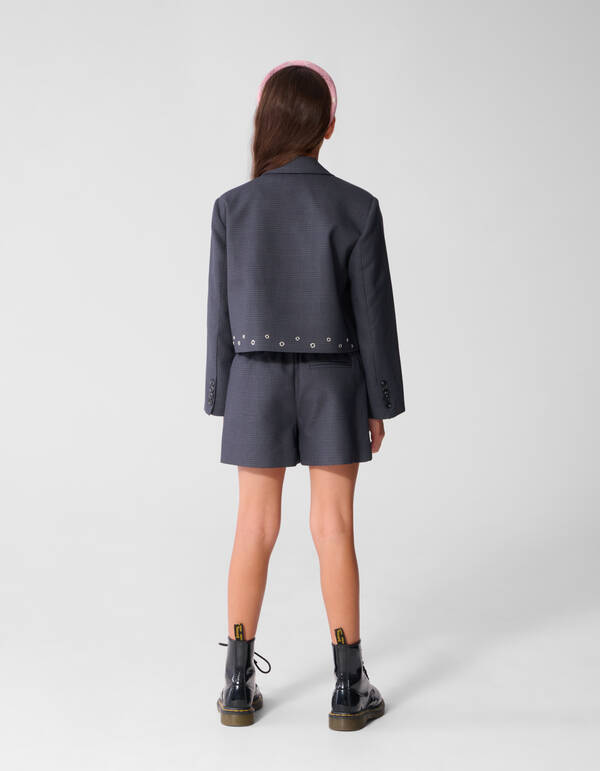 Cropped Ruiten Eyelet Blazer Donkergrijs SHOEBY GIRLS
