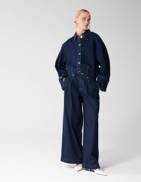 Oversized Fit Denim Blouse Donkerblauw SHOEBY WOMEN