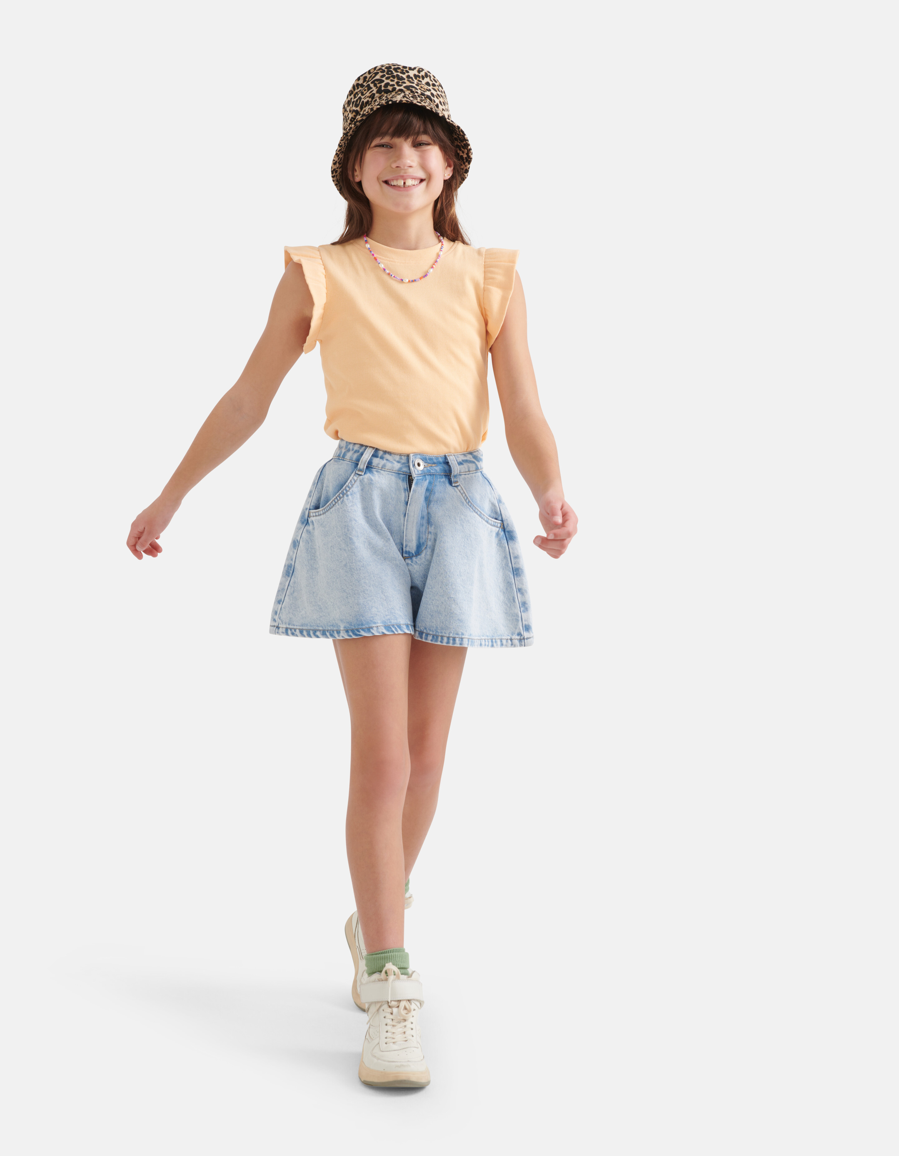 Ruffle Rib Top Oranje SHOEBY GIRLS
