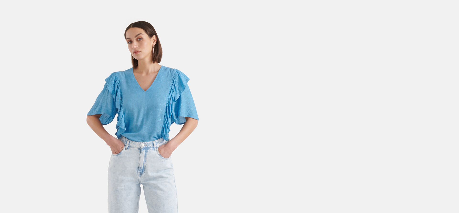 Ruffle Lurex Top Blauw SHOEBY WOMEN