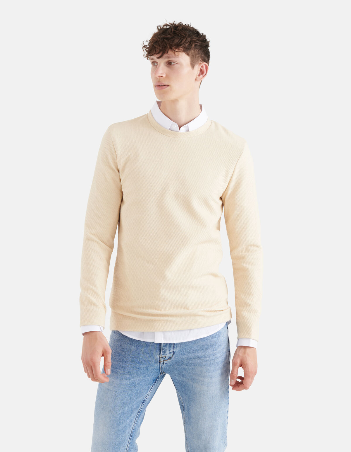 Structuur T-shirt Gebroken Wit SHOEBY MEN