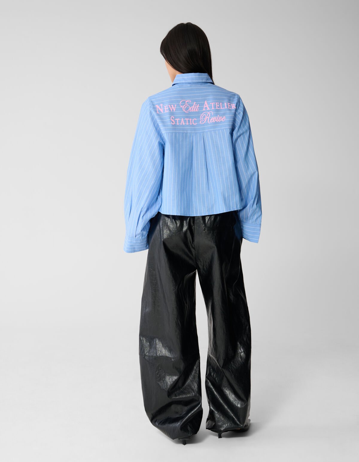 Poplin Pinstripe Artwork Blouse Blauw SHOEBY WOMEN