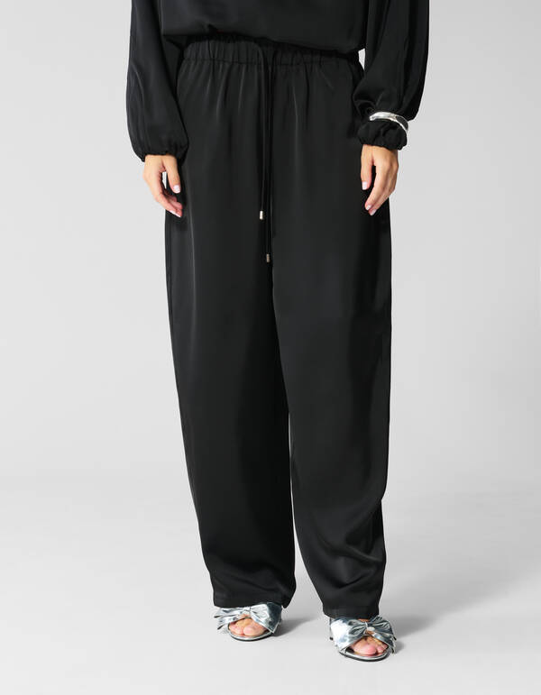 Satijnen Wide Leg Fit Broek Zwart SHOEBY WOMEN