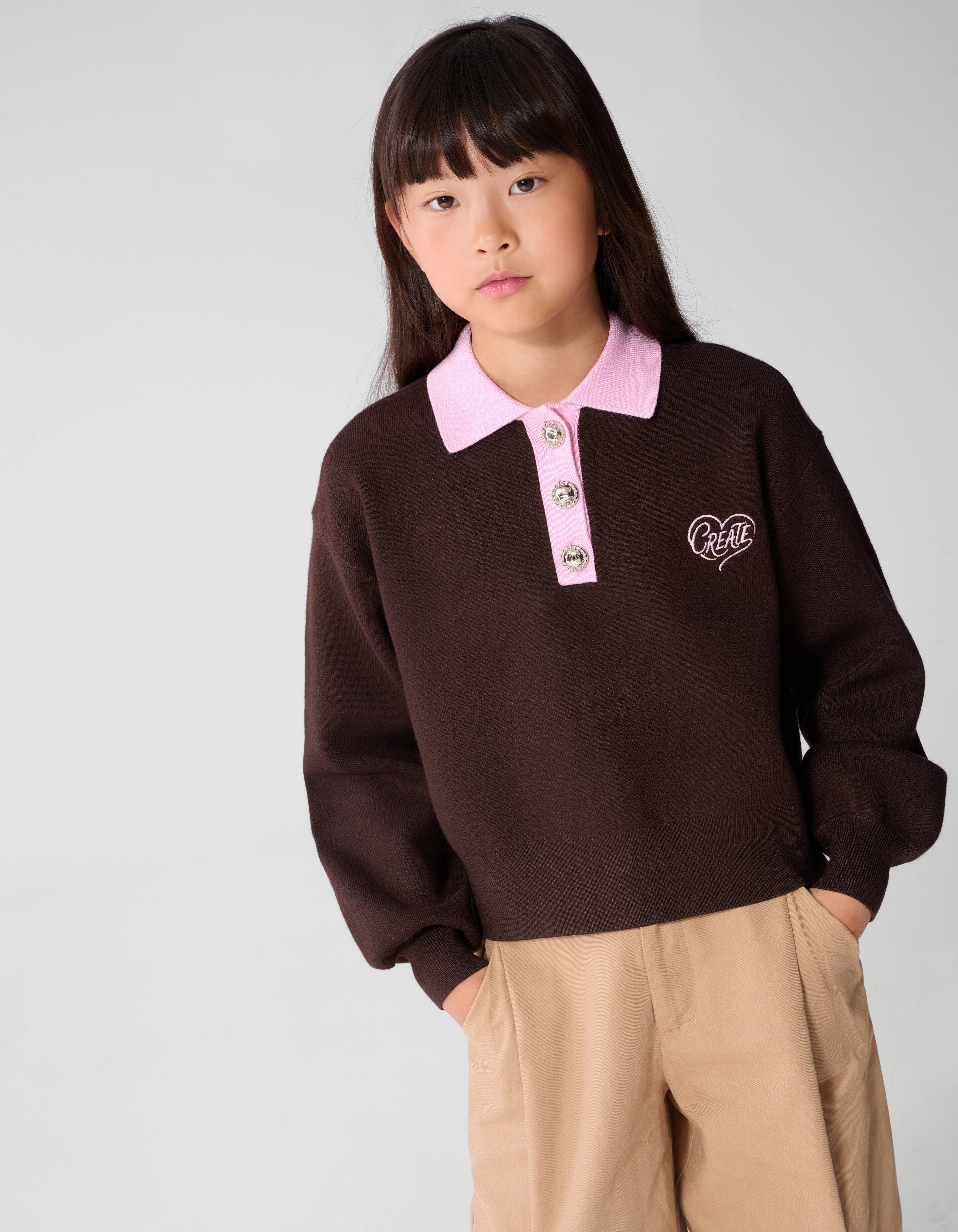Create Gebreide Polo Bruin /Roze SHOEBY GIRLS