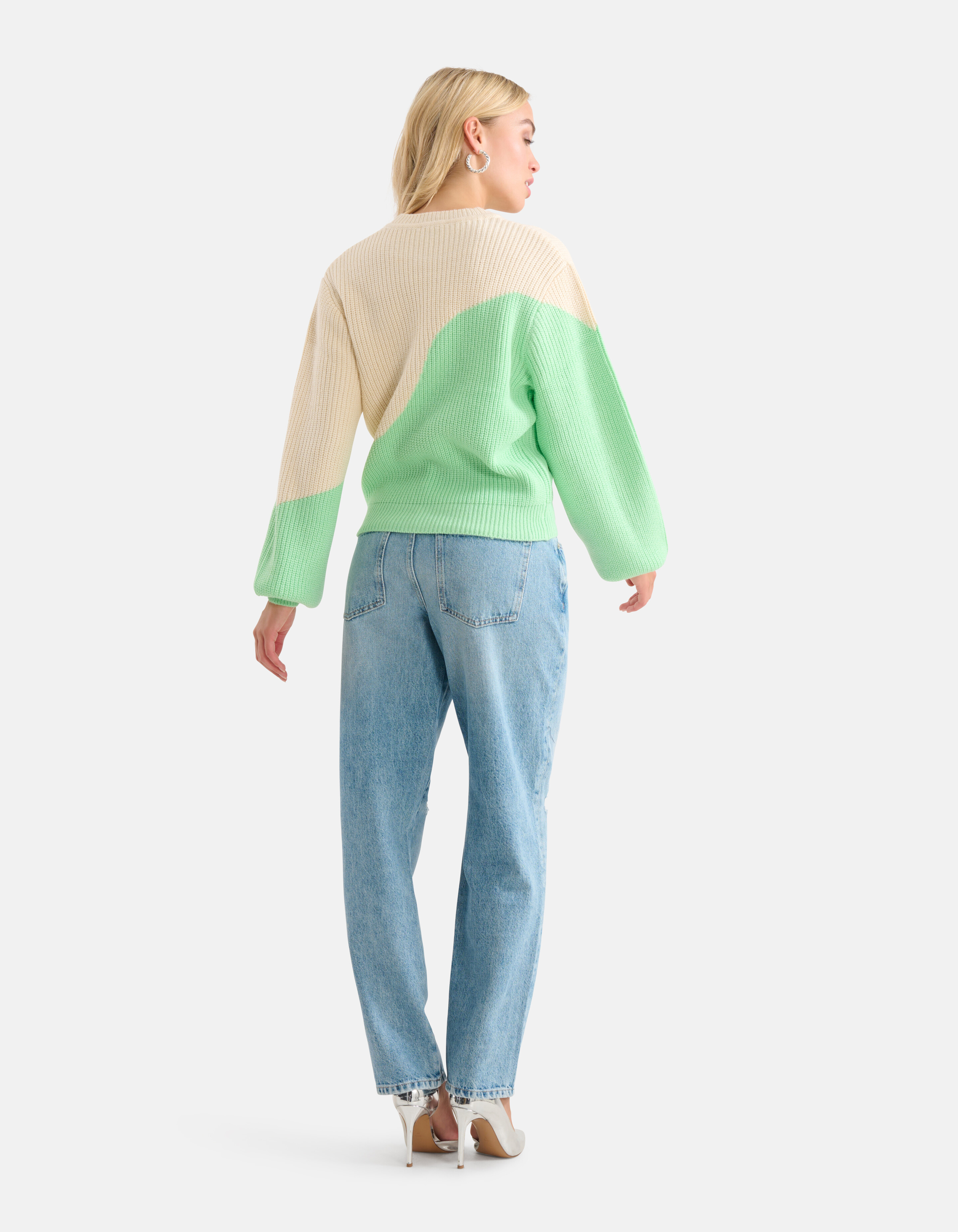 Colorblock Trui Gebroken Wit/Lichtgroen SHOEBY WOMEN