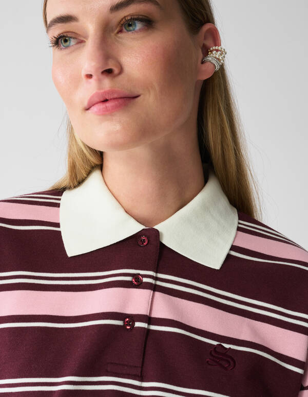 Gestreepte Polo Longsleeve Donkerrood SHOEBY WOMEN