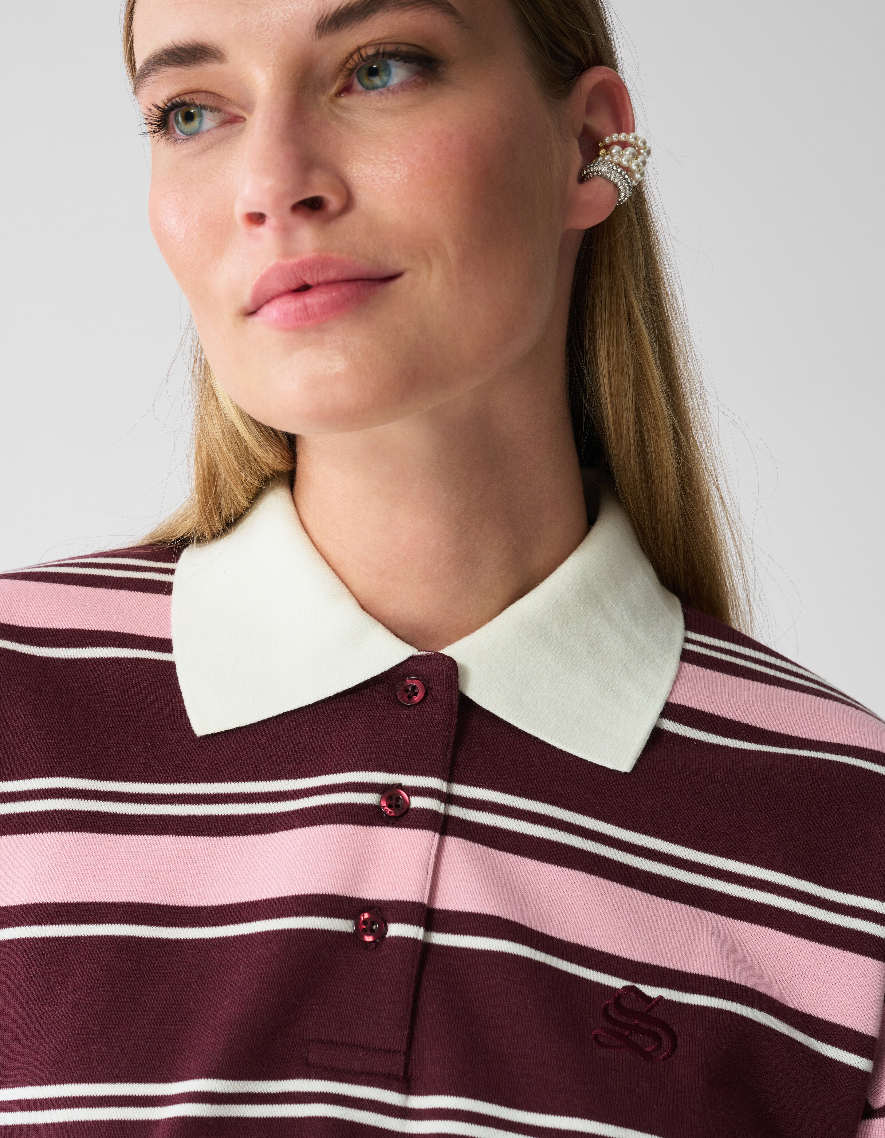 Gestreepte Polo Longsleeve Donkerrood SHOEBY WOMEN