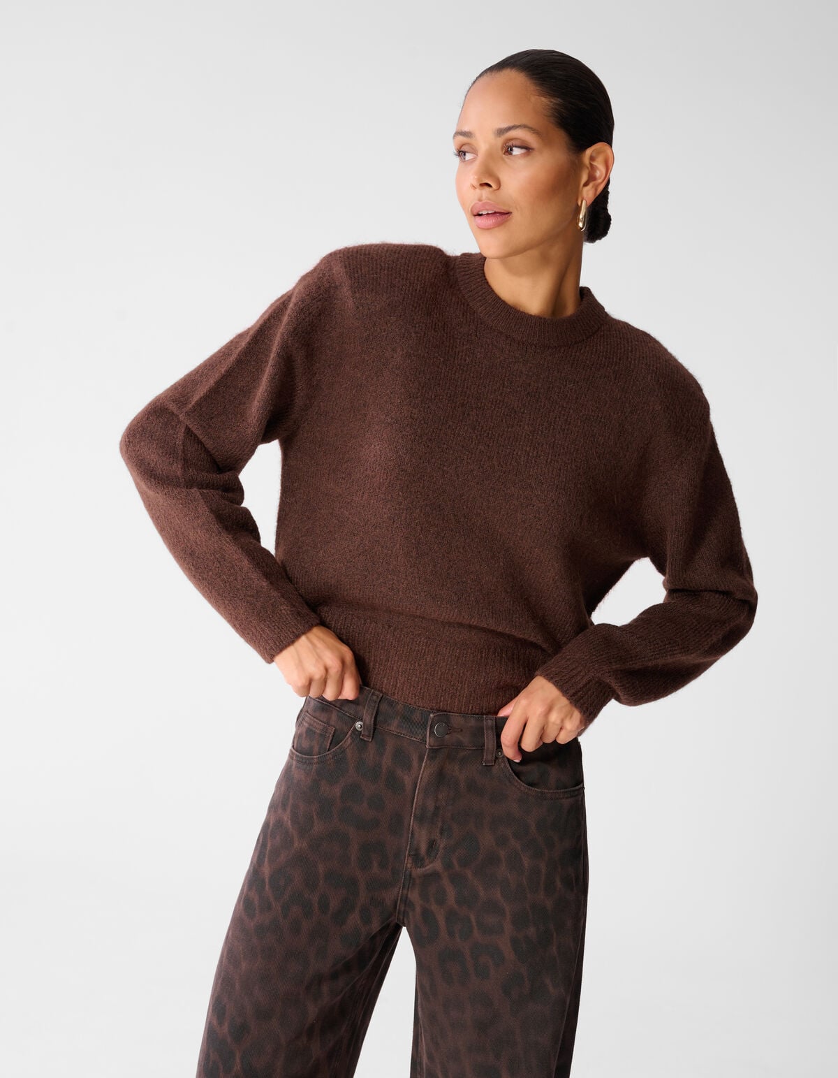 Shoulder Crew Gebreide Trui Bruin SHOEBY WOMEN