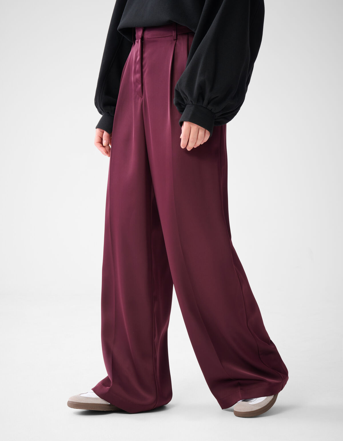 Satijnen Wide Leg Broek Donkerrood By Lonneke SHOEBY WOMEN