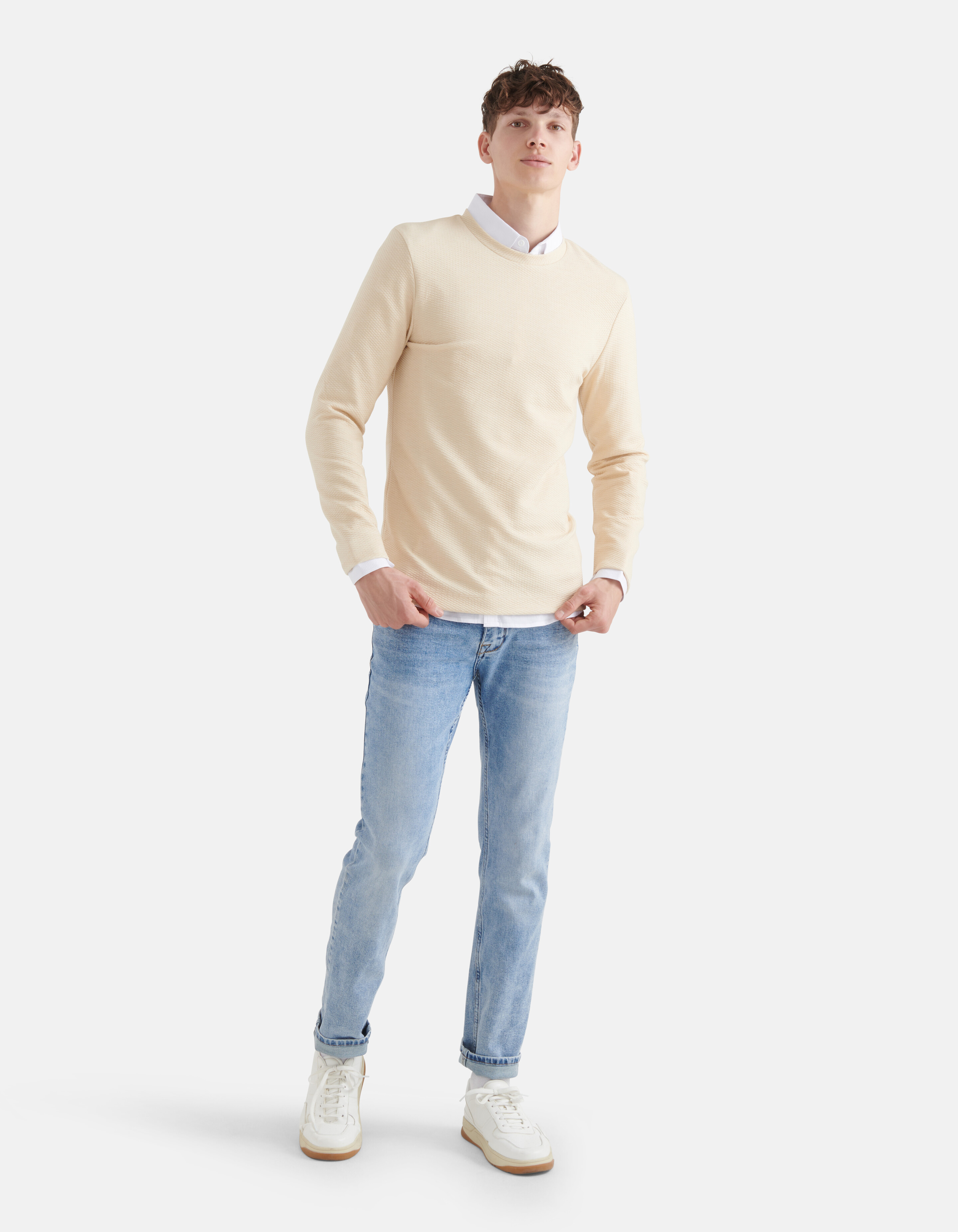Structuur T-shirt Gebroken Wit SHOEBY MEN