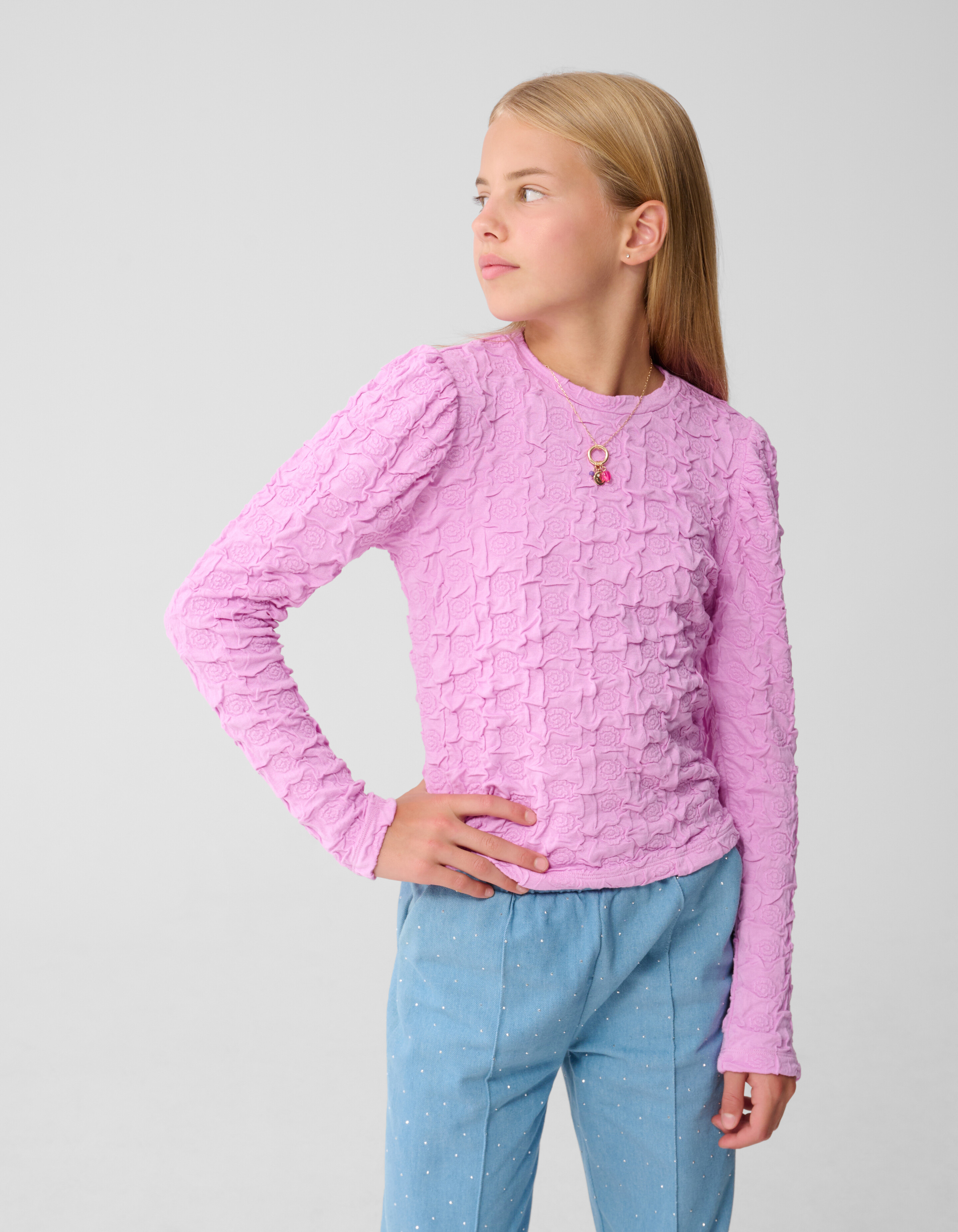 Flower Structuur Longsleeve Top Roze SHOEBY GIRLS