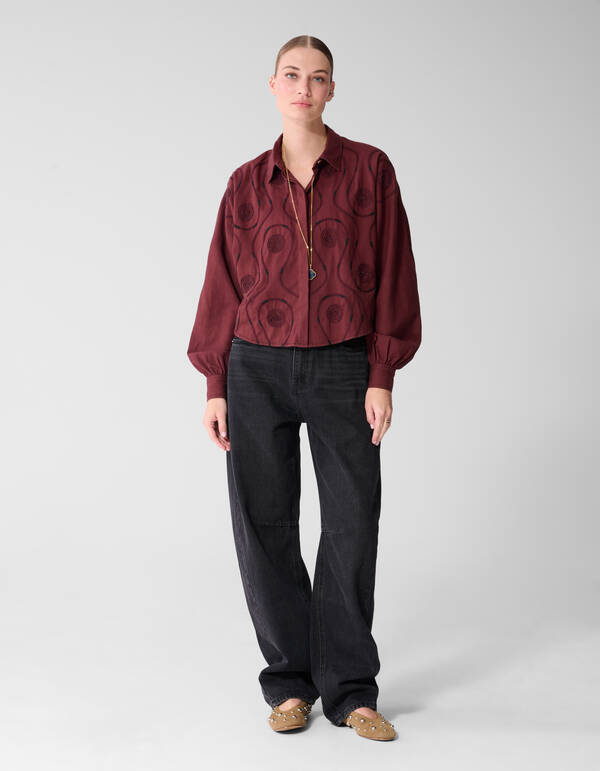 Beaded Embroidery Blouse Donkerrood By Mieke SHOEBY WOMEN