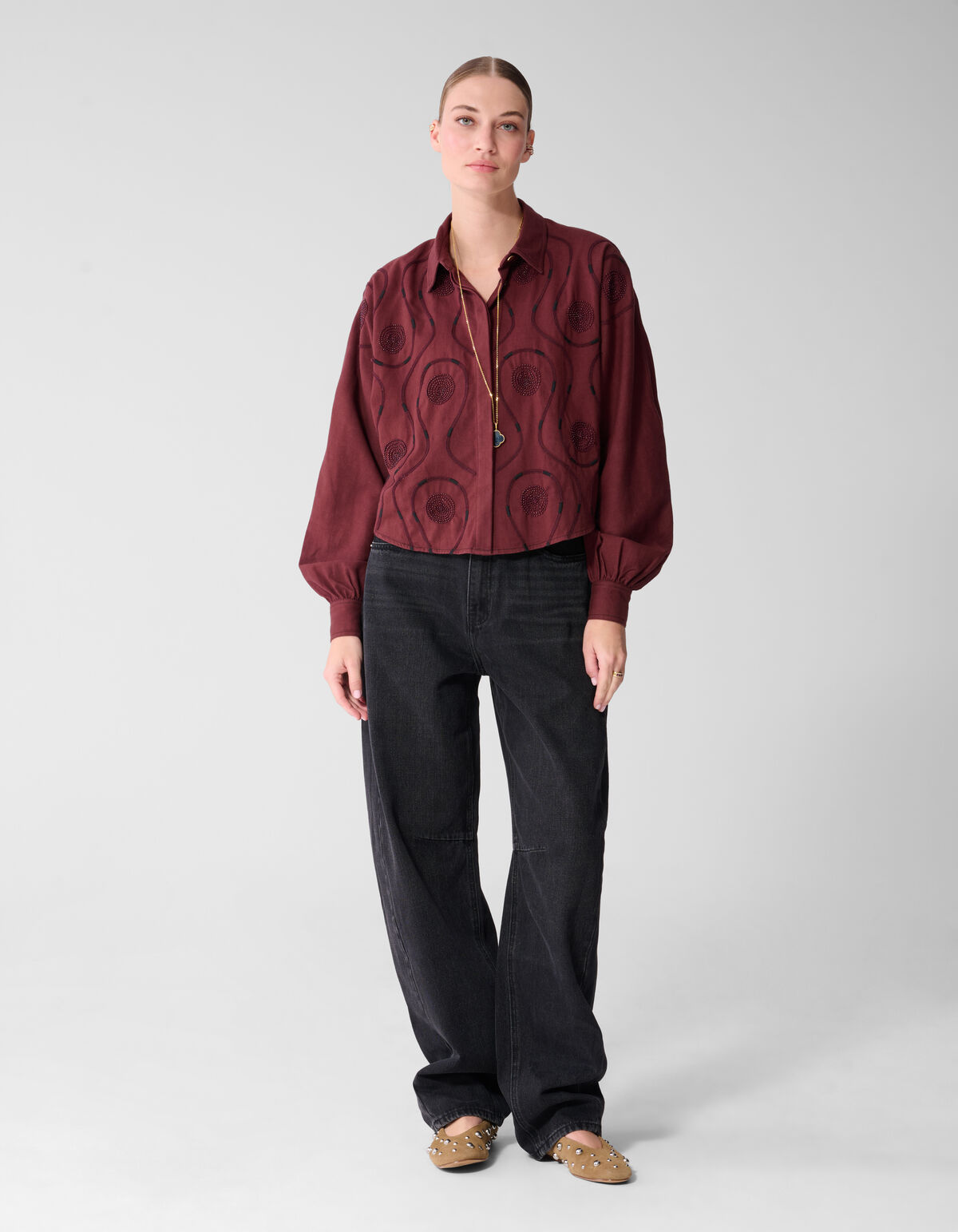 Beaded Embroidery Blouse Donkerrood By Mieke SHOEBY WOMEN