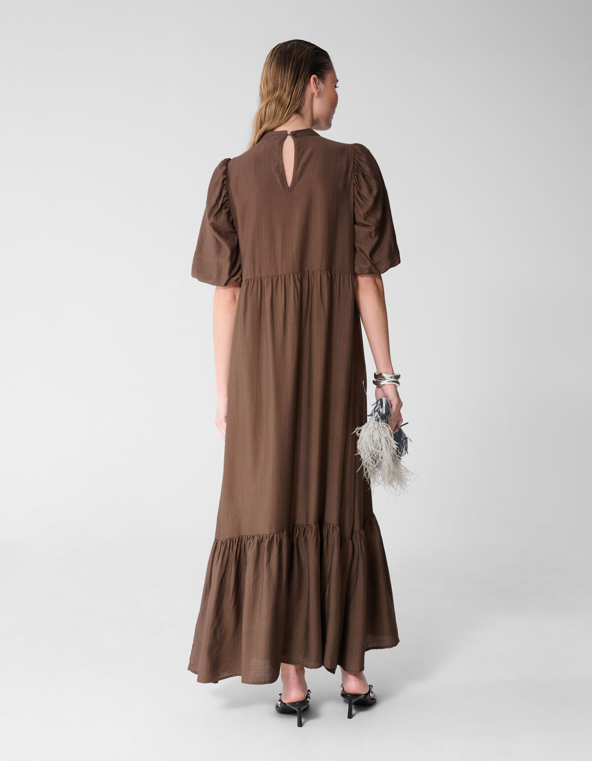 Ruffle Maxi Jurk Bruin SHOEBY WOMEN