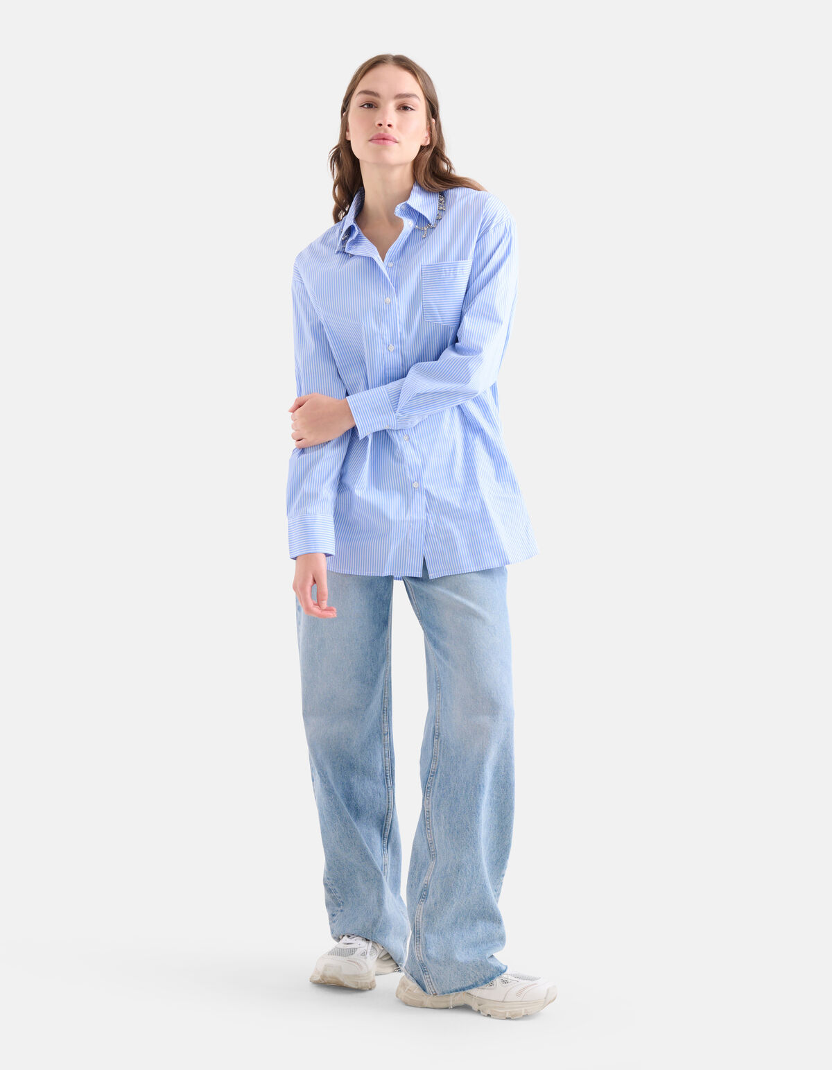 Pinstripe Strass Blouse Blauw SHOEBY WOMEN