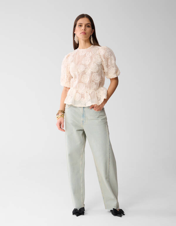 Sequin Bloemen Top Gebroken Wit SHOEBY WOMEN