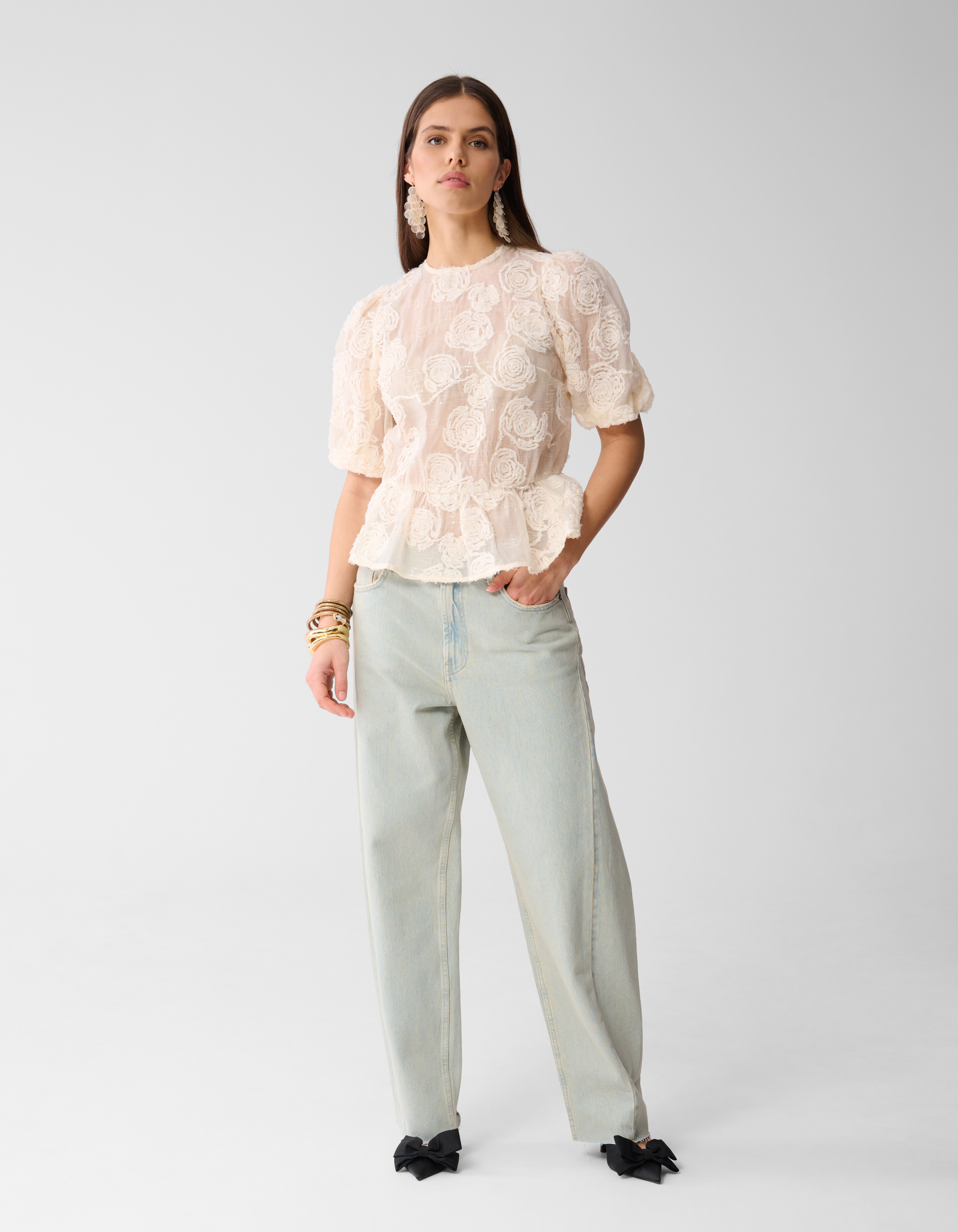 Sequin Bloemen Top Gebroken Wit SHOEBY WOMEN