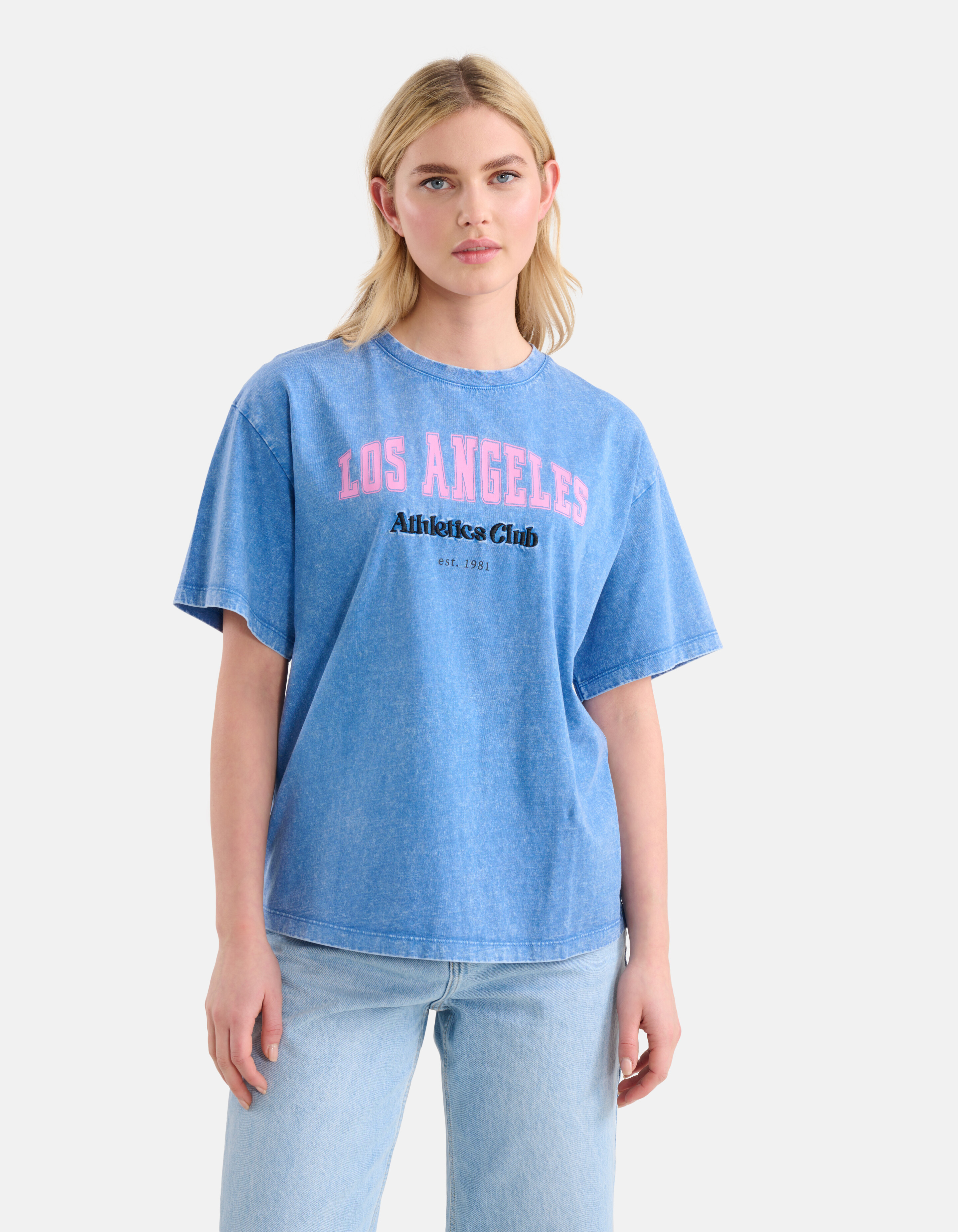 Washed Artwork T-shirt Blauw SHOEBY WOMEN