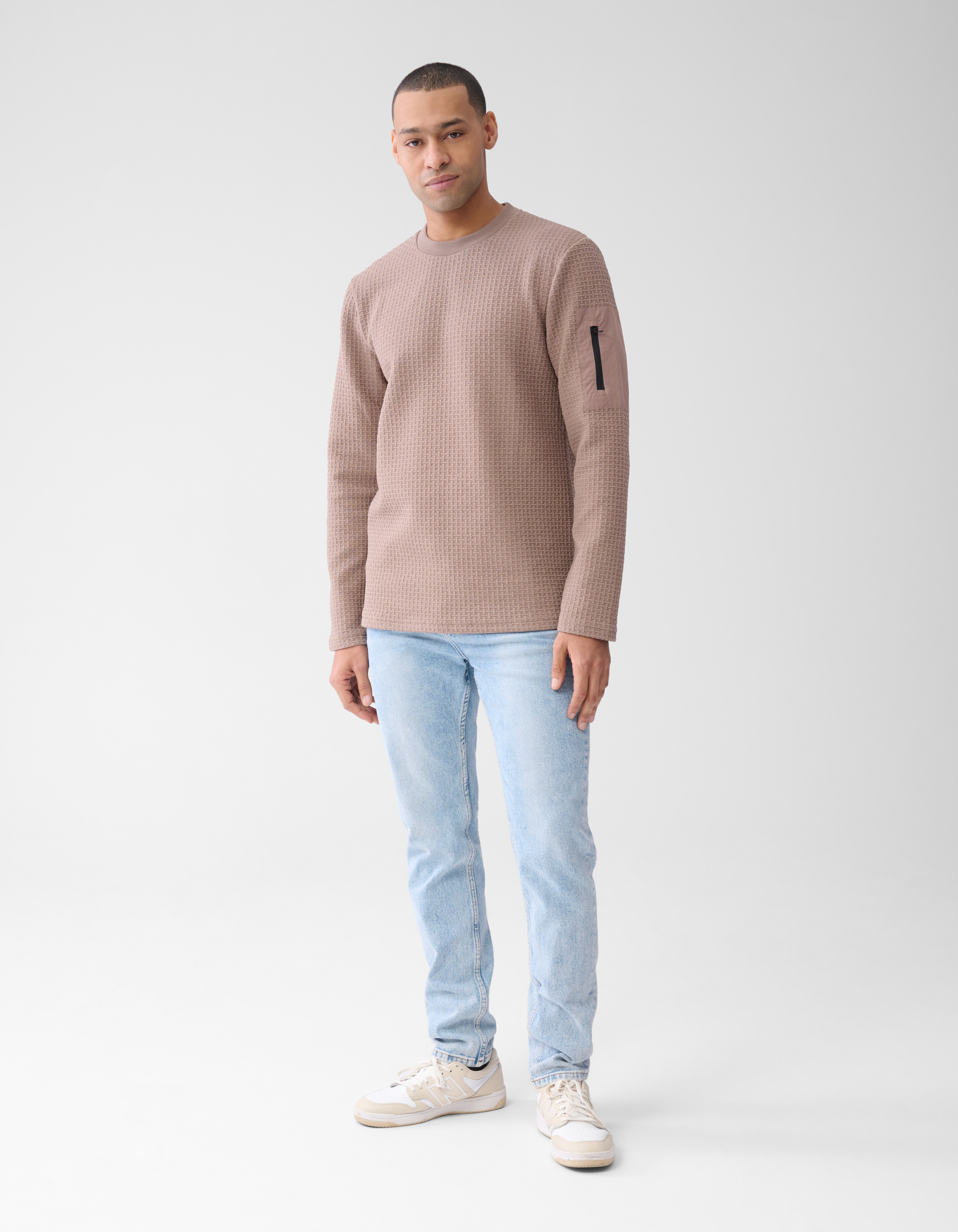 Jersey Structuur Longsleeve Lichtbruin SHOEBY MEN