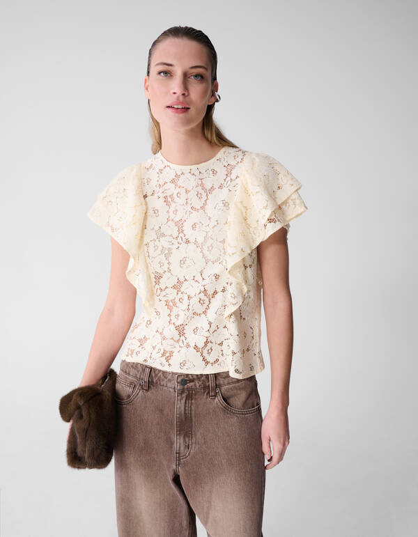 Kanten Ruffle Top Gebroken Wit SHOEBY WOMEN