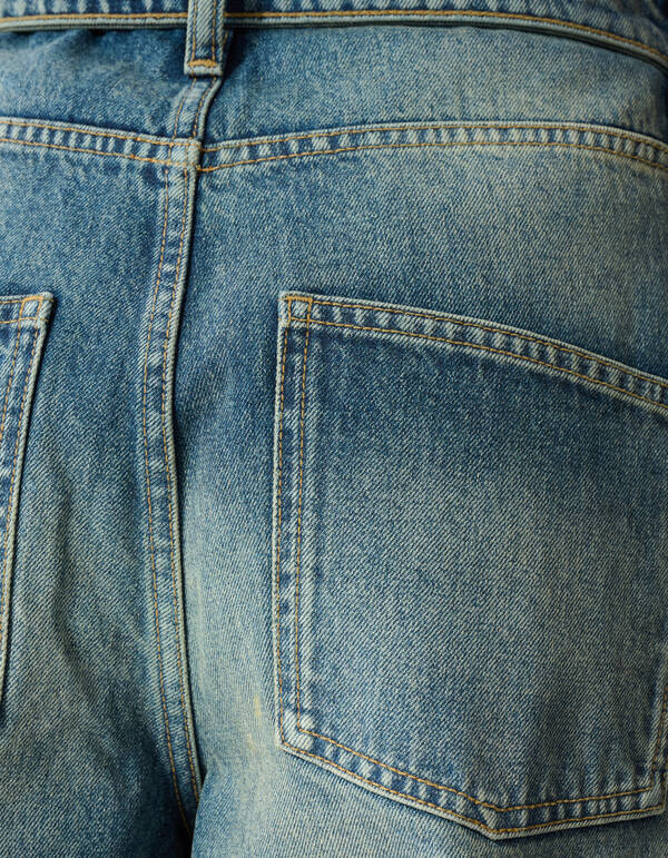 Folded Waistband Baggy Fit Jeans Donkerblauw SHOEBY WOMEN