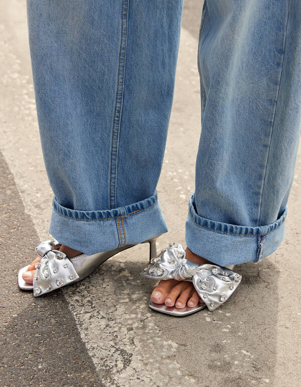 Strass Strik Slipper Hakken Zilver SHOEBY SHOES