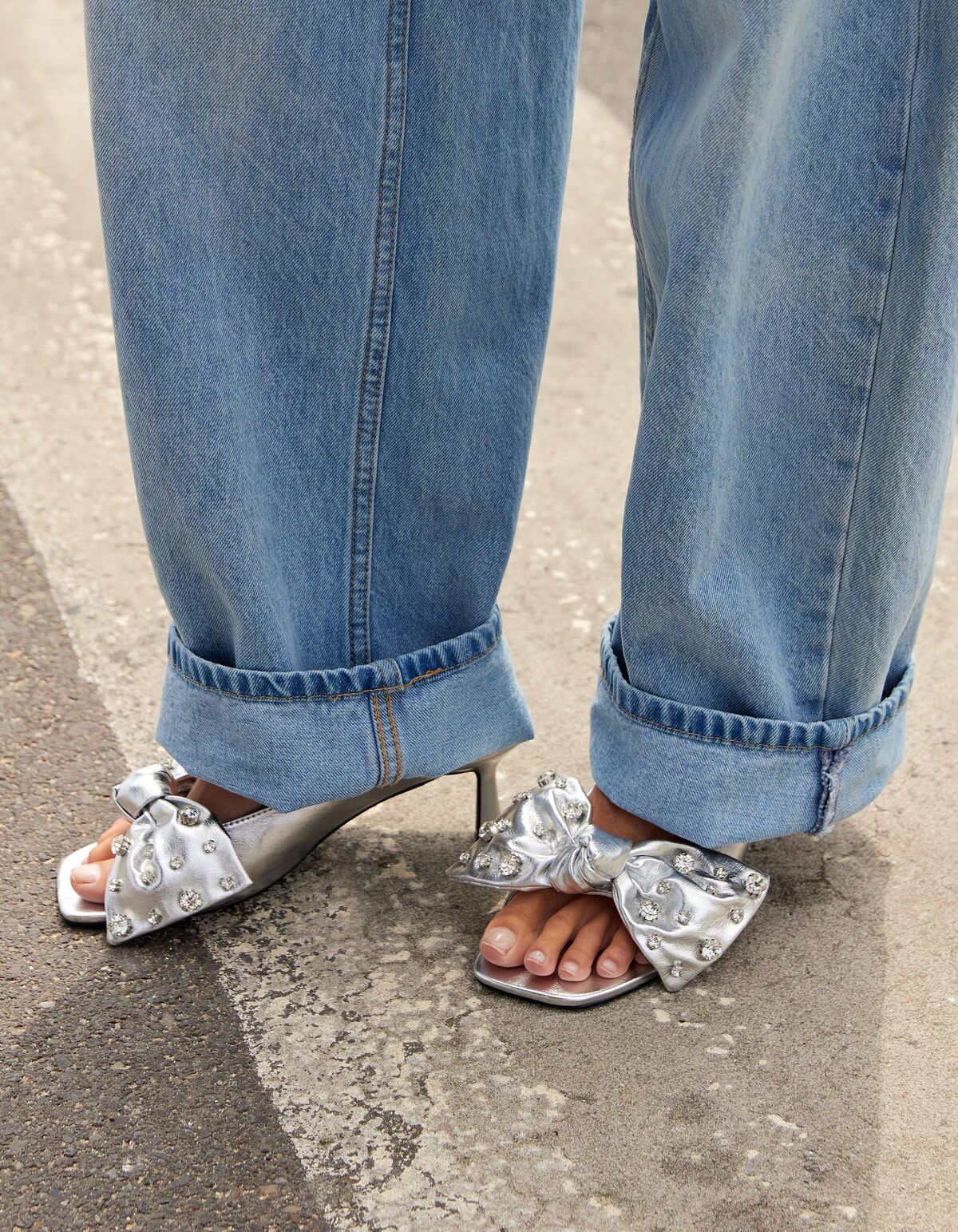 Strass Strik Slipper Hakken Zilver SHOEBY SHOES