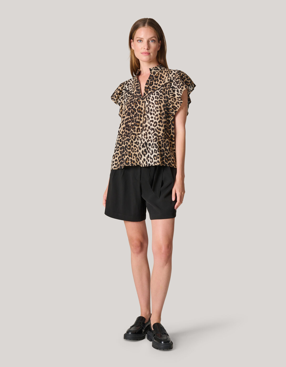 Leopard Ruffle Top Bruin SHOEBY WOMEN