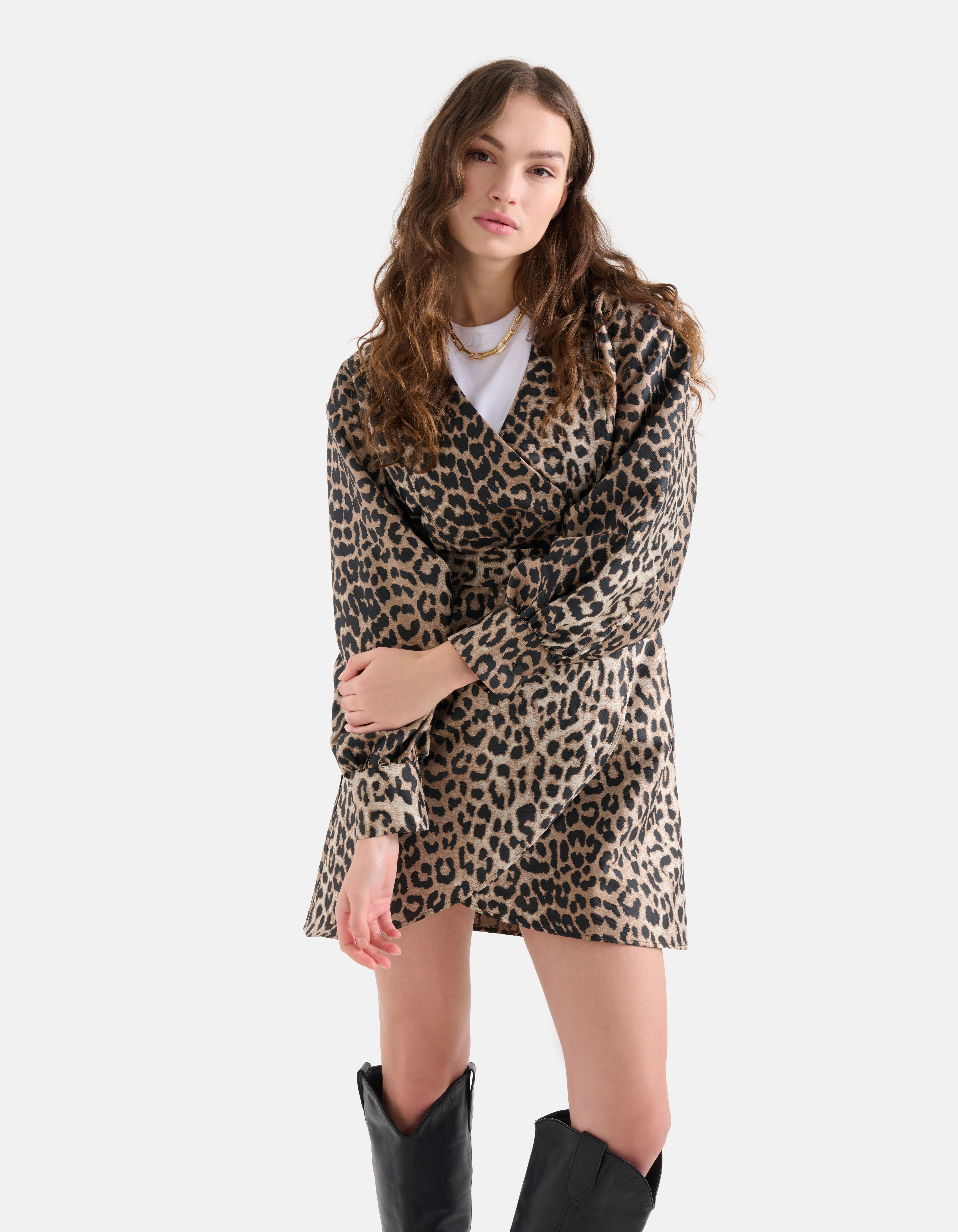 Leopard Jacquard Jurk Bruin Shoeby
