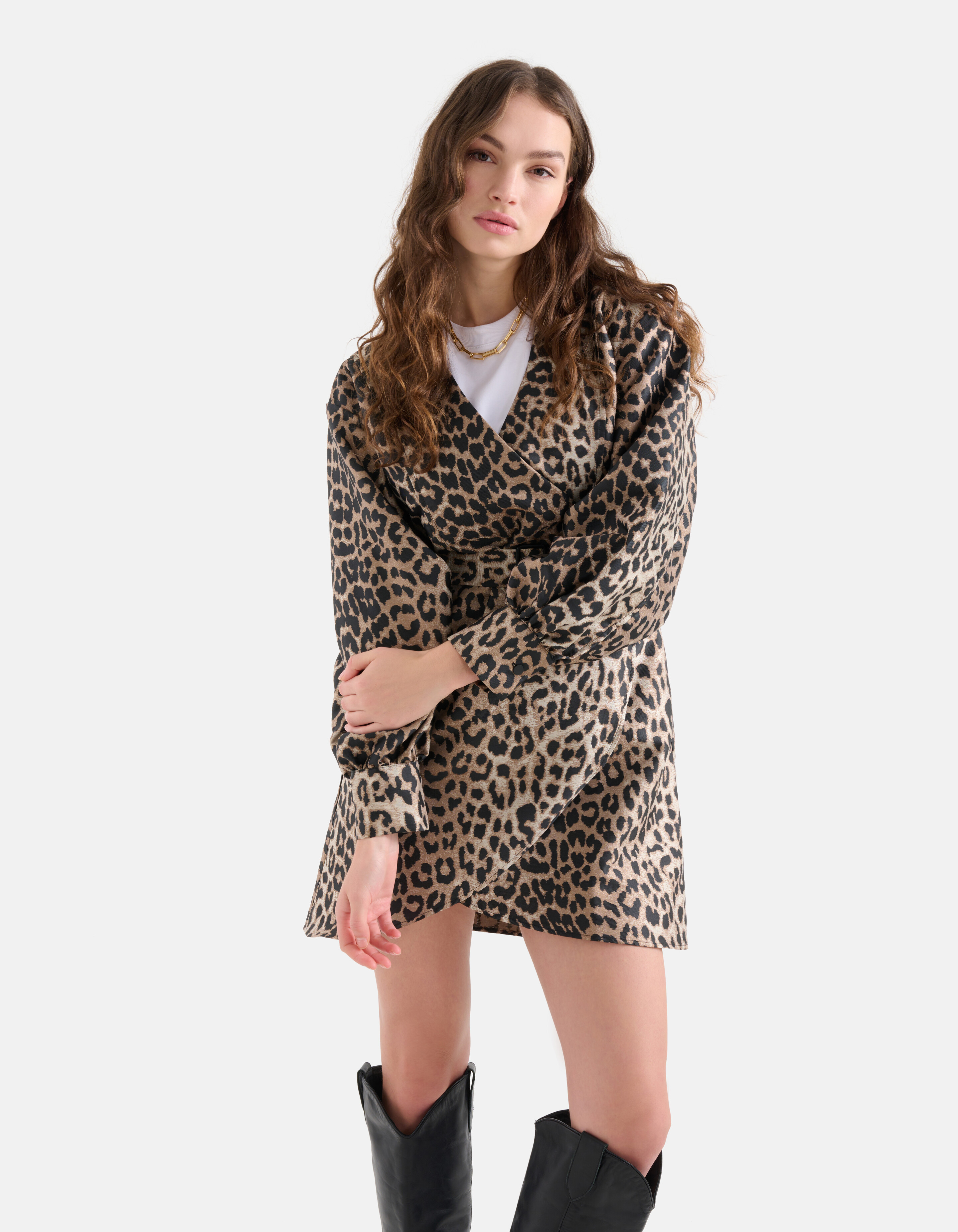 Leopard Jacquard Jurk Bruin SHOEBY WOMEN
