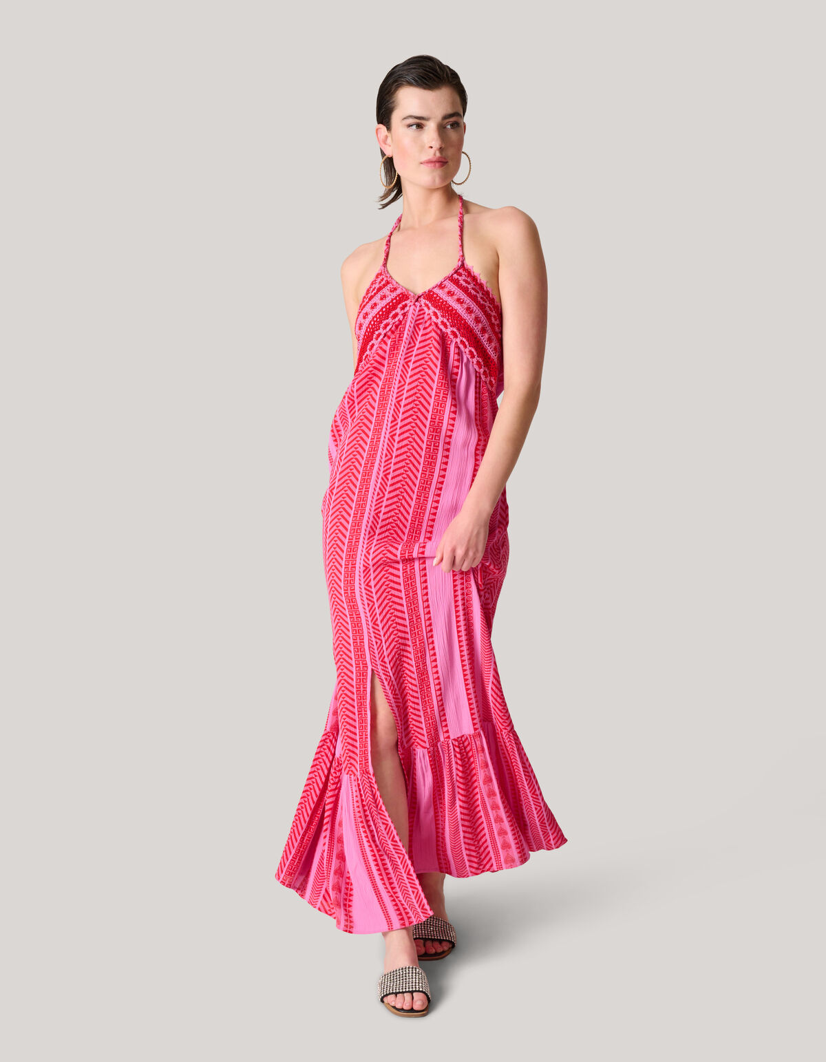Crinkle Crochet Maxi Jurk Roze SHOEBY WOMEN