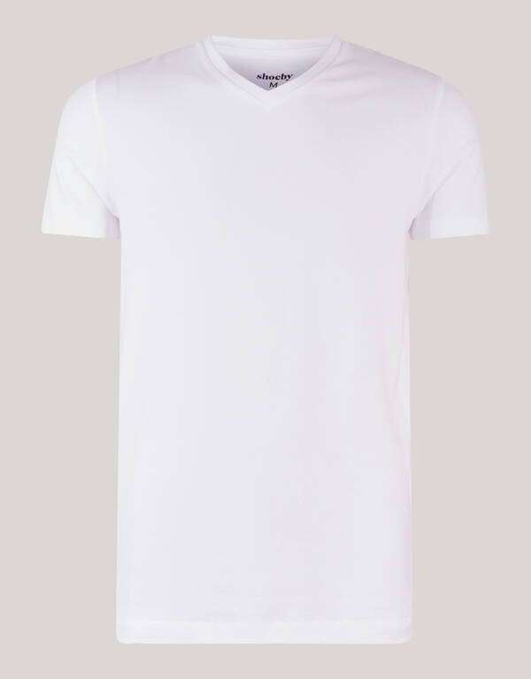 Basis V-hals T-shirt Wit SHOEBY MEN