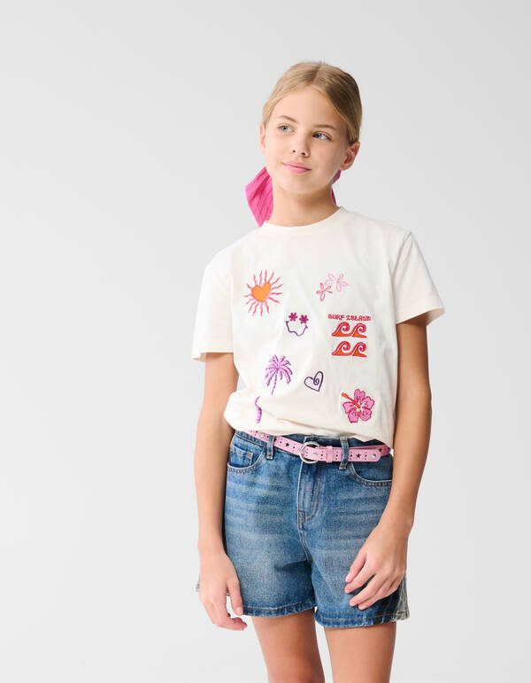 Sunny Artwork T-shirt Gebroken Wit SHOEBY GIRLS