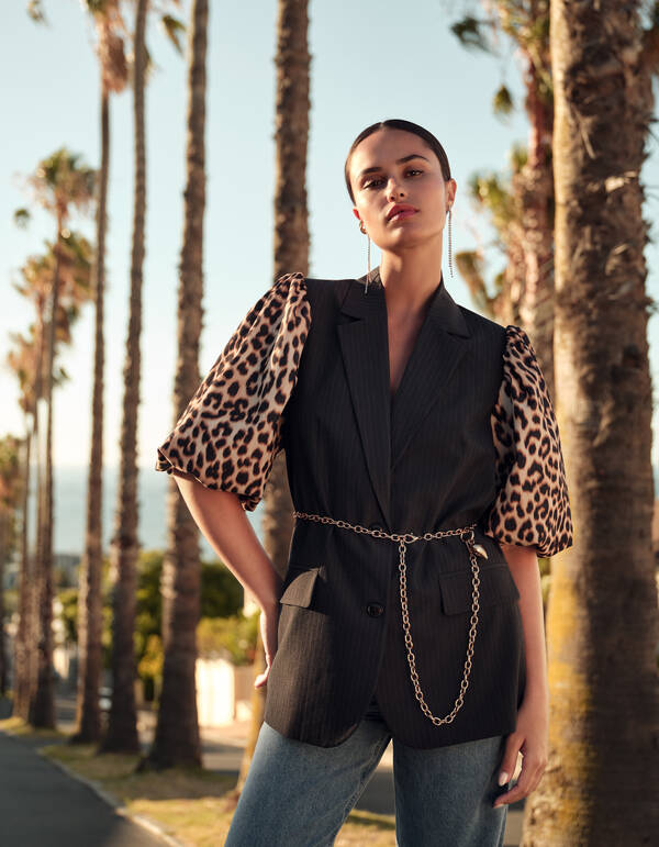 Leopard Sleeve Blazer Zwart SHOEBY WOMEN