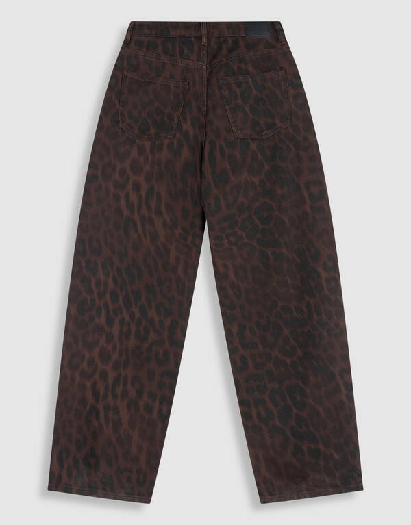 Leopard Print Baggy Fit Jeans Donkerbruin SHOEBY WOMEN