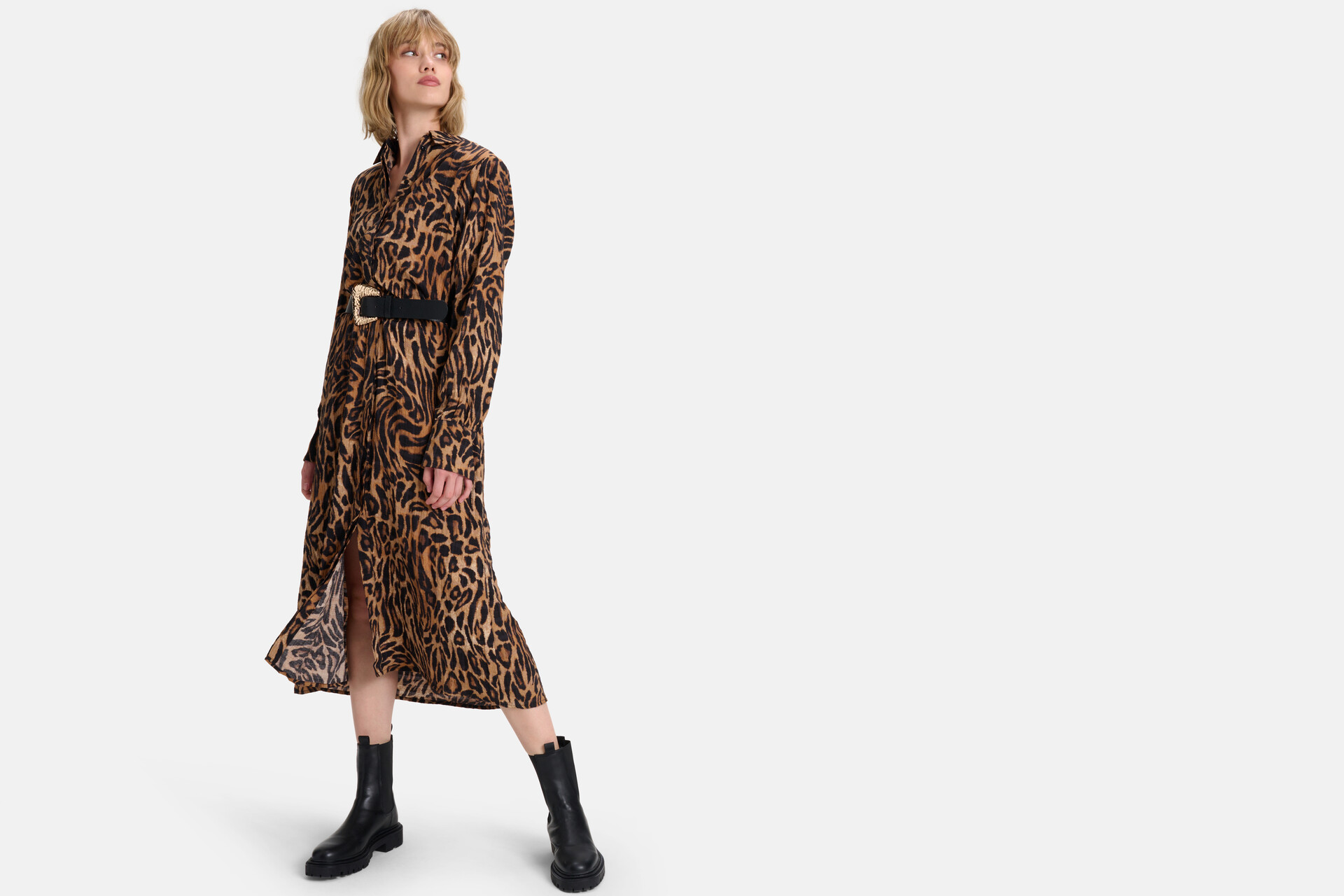 Leopard Midi Jurk Bruin SHOEBY WOMEN