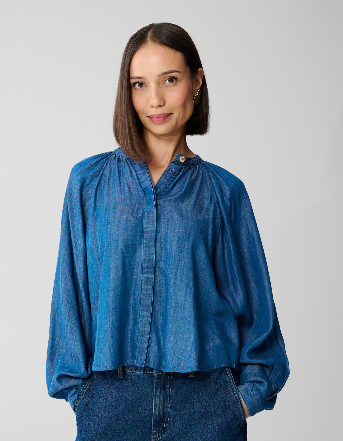 Cropped Denim Blouse Blauw SHOEBY WOMEN