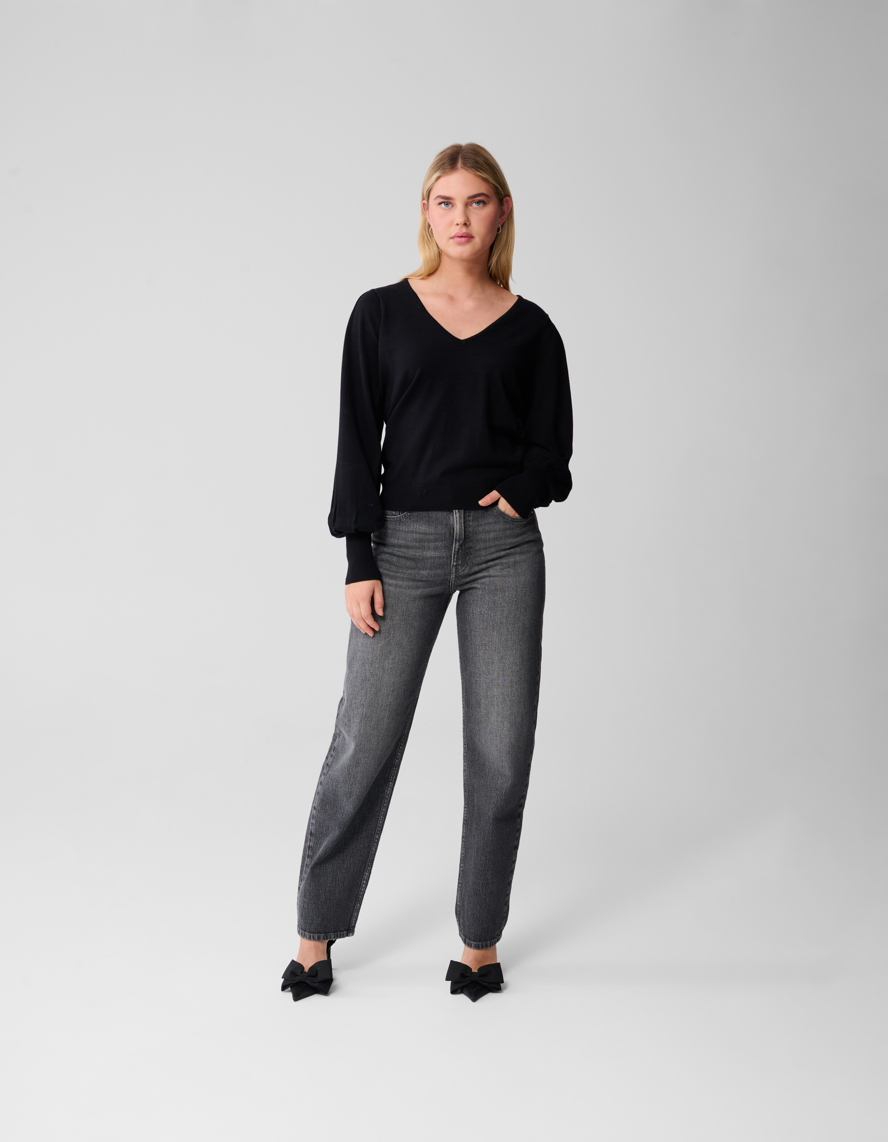Gebreide V-hals Trui Zwart SHOEBY WOMEN