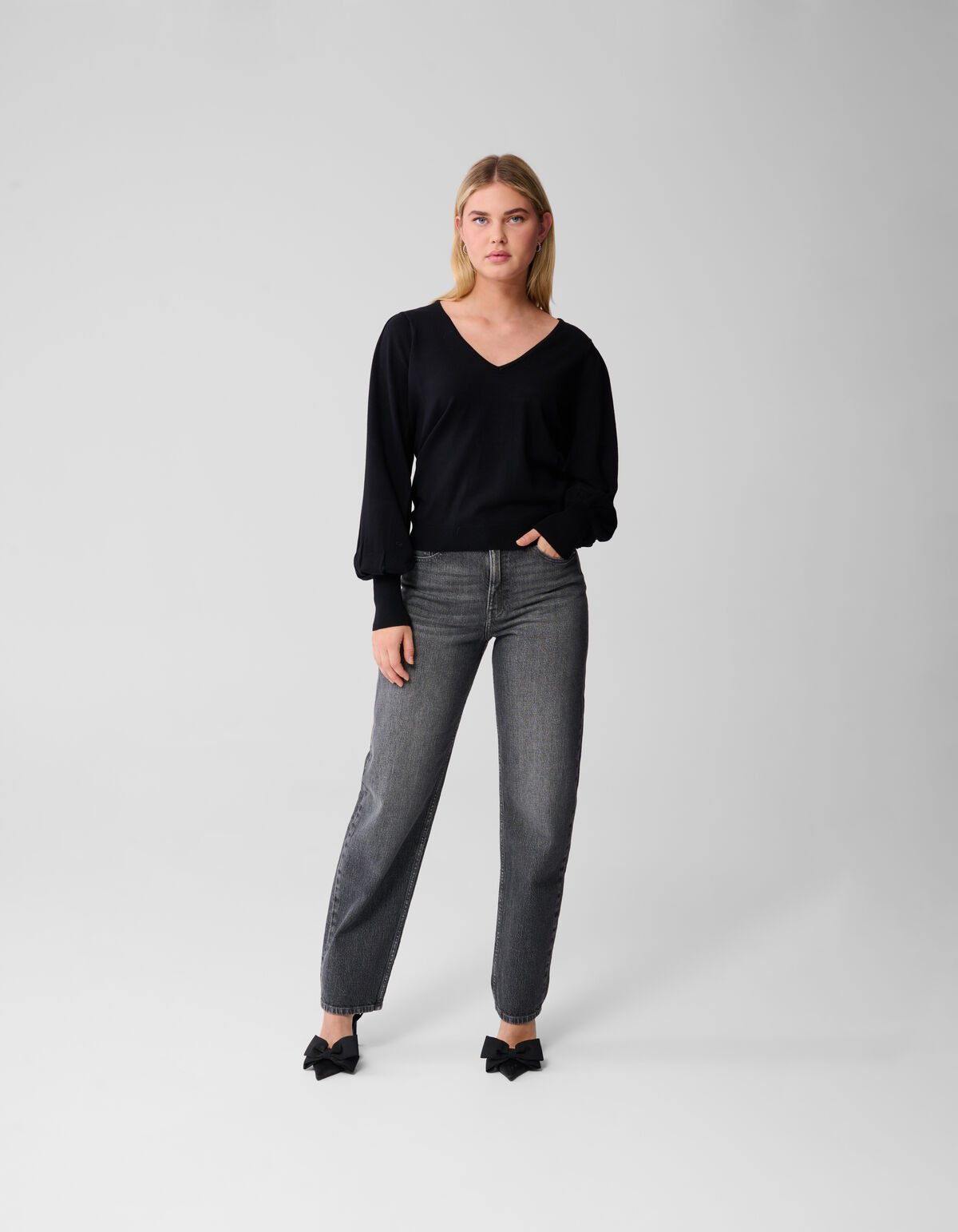 Gebreide V-hals Trui Zwart SHOEBY WOMEN