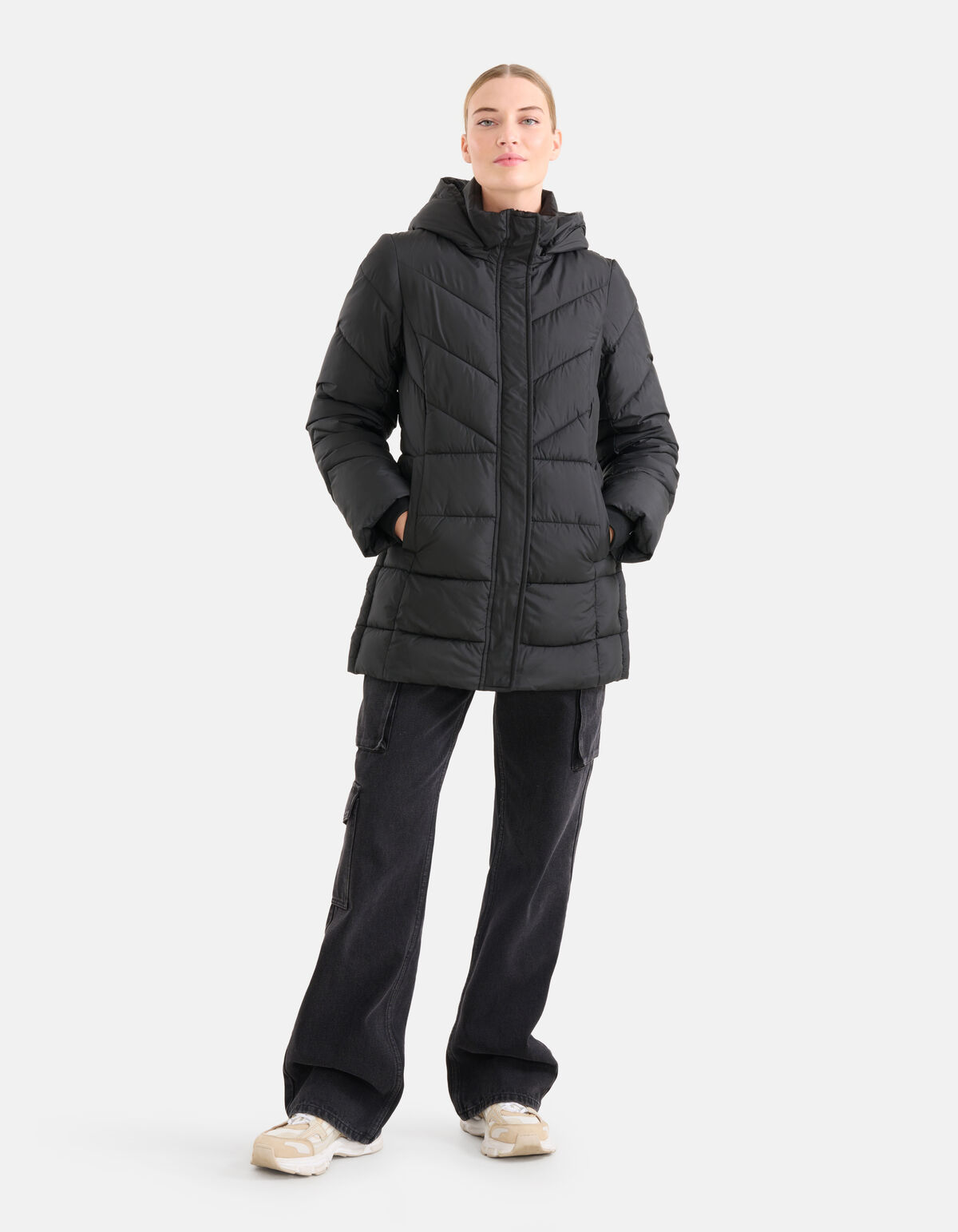 Diagonale Puffer Jas Zwart SHOEBY WOMEN