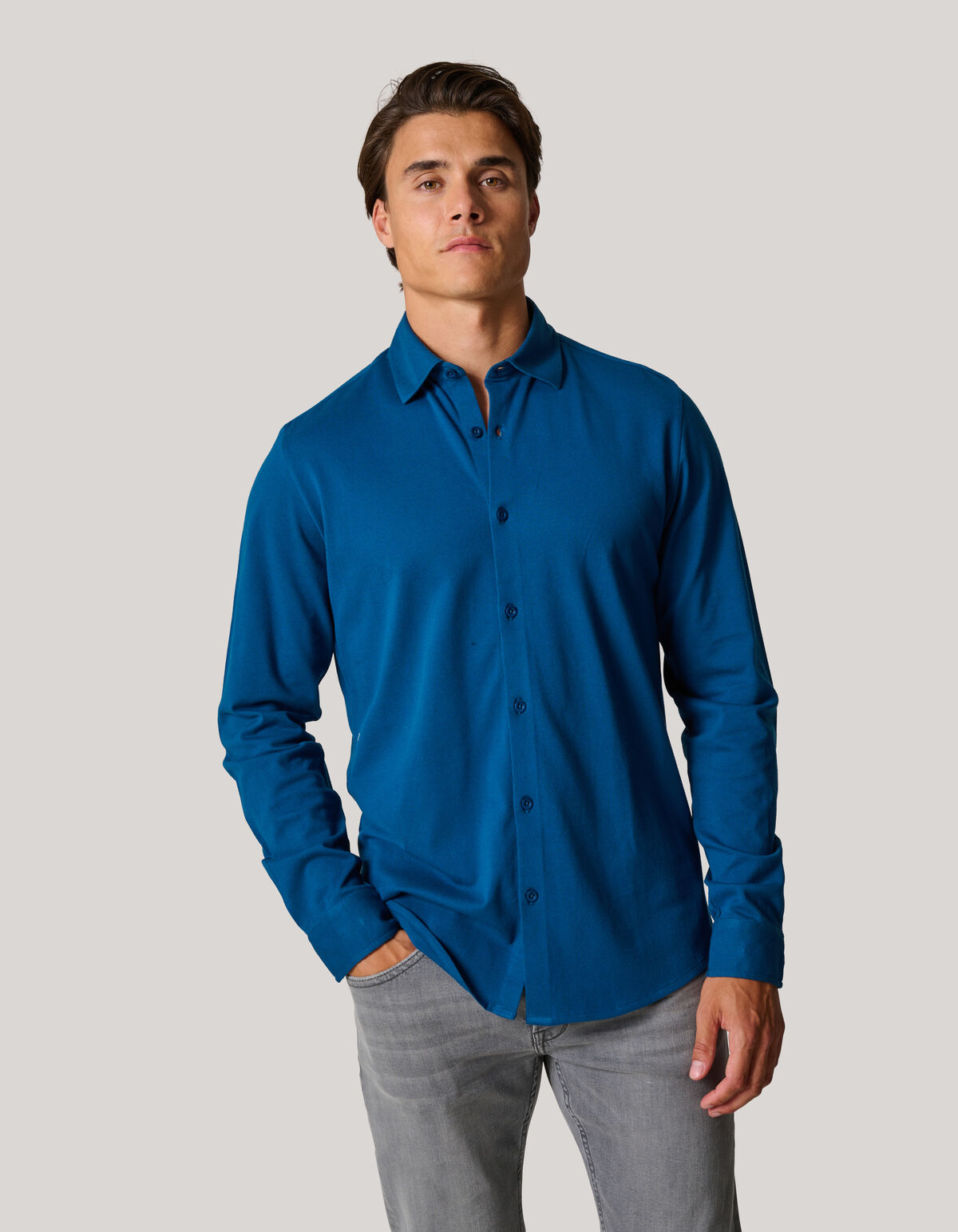 Pique Jersey Overhemd Blauw SHOEBY MEN