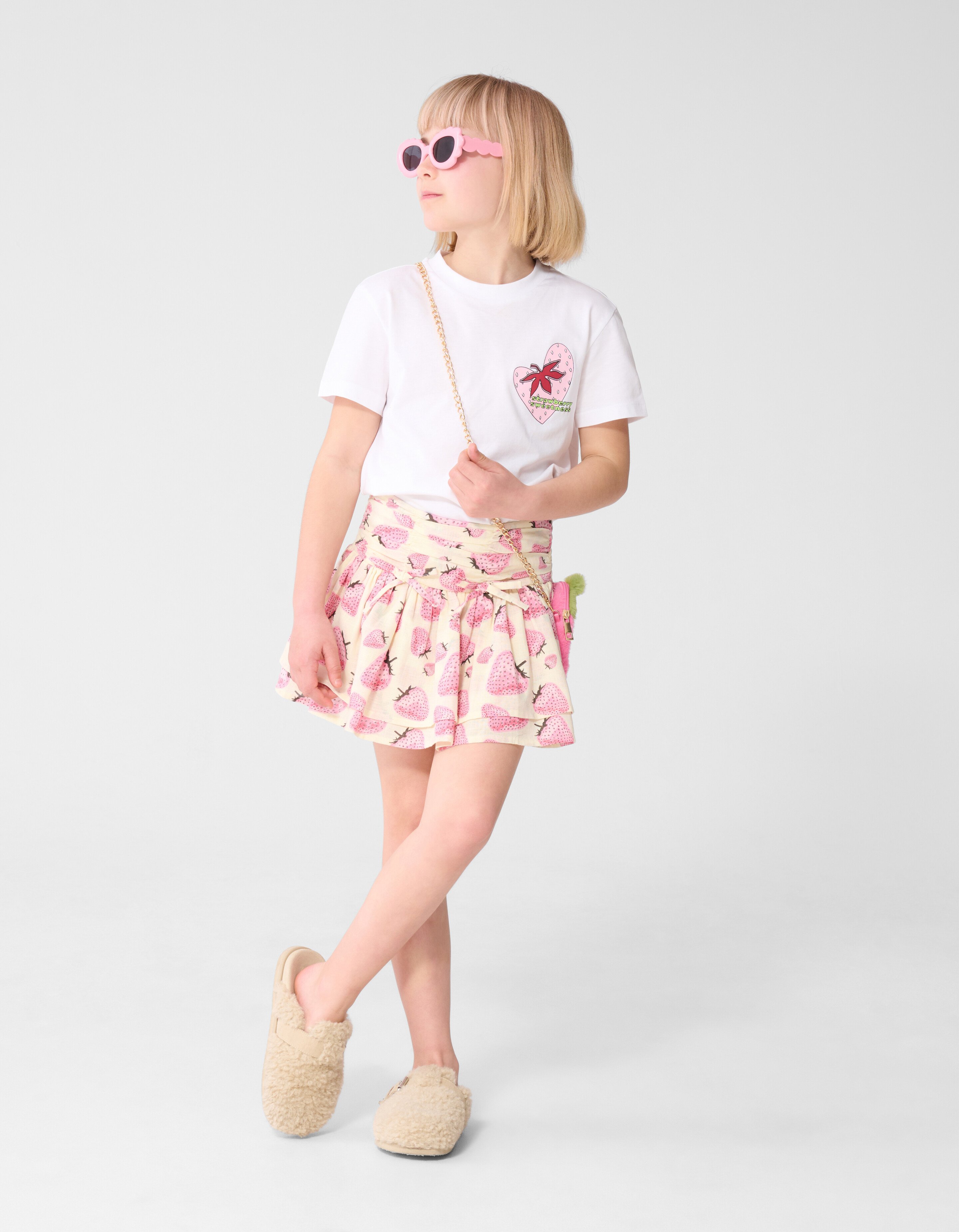 Strawberry Print Mini Rok Gebroken Wit SHOEBY GIRLS